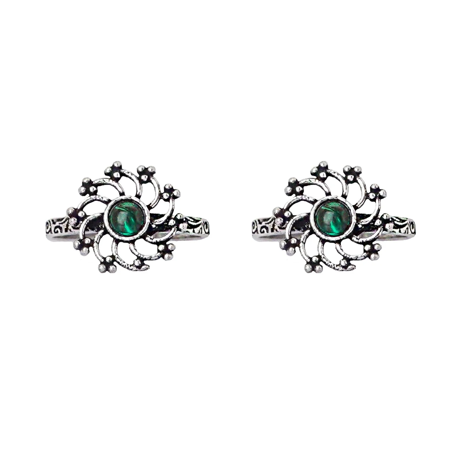 Teejh Dhrishya Green Stone Silver Oxidised Toe Rings - Image 3
