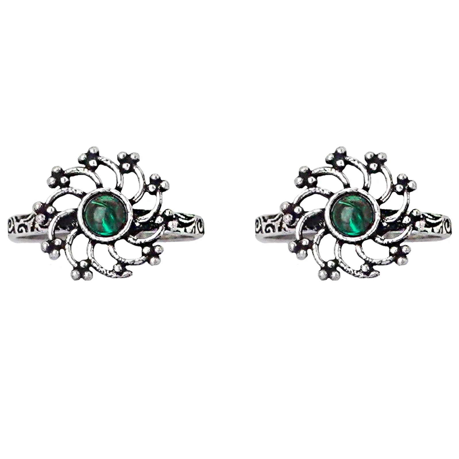 Teejh Dhrishya Green Stone Silver Oxidised Toe Rings - Image 4