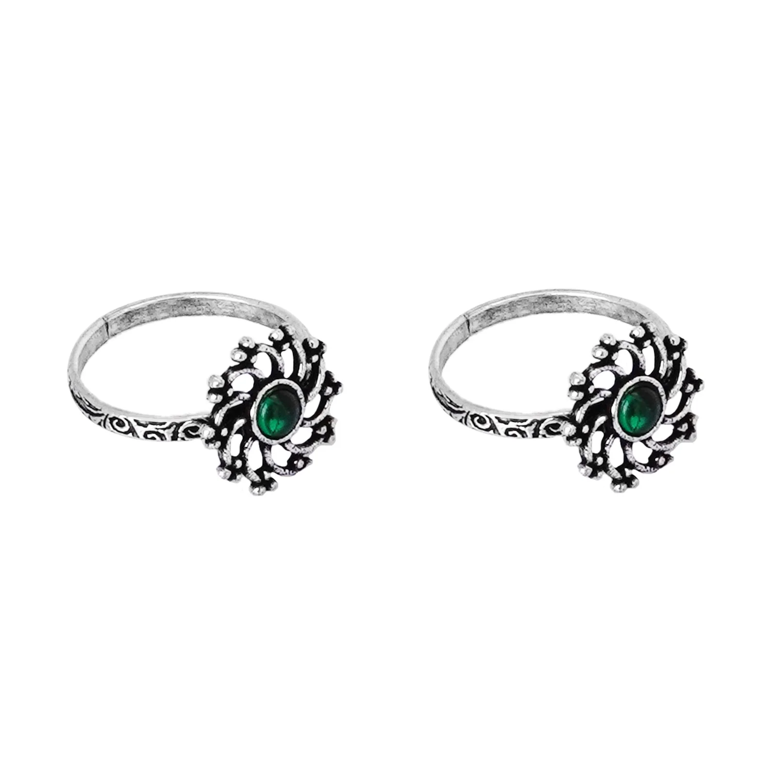 Teejh Dhrishya Green Stone Silver Oxidised Toe Rings - Image 5