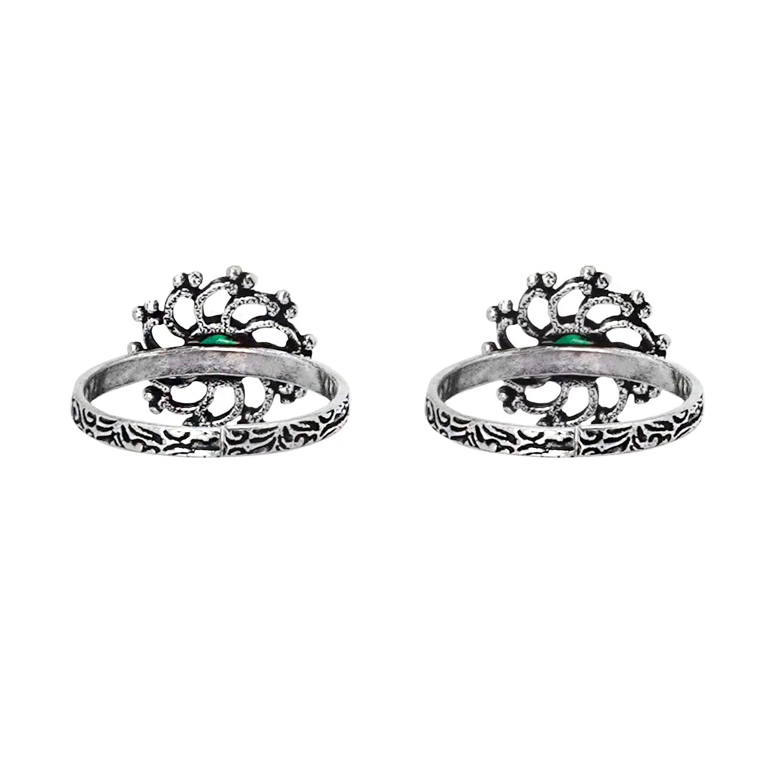 Teejh Dhrishya Green Stone Silver Oxidised Toe Rings - Image 6