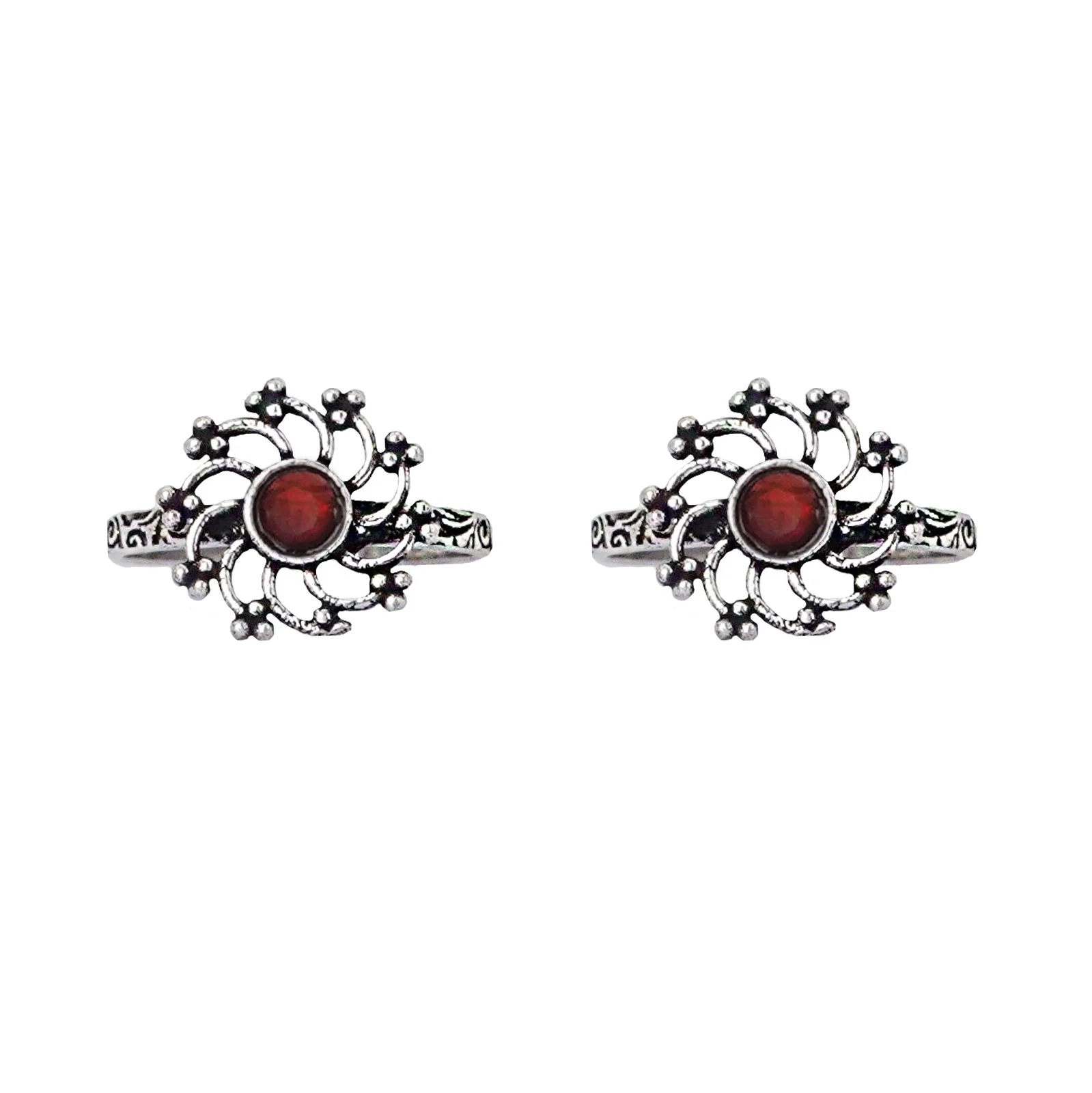 Teejh Dhrishya Red Stone Silver Oxidised Rings - Image 3