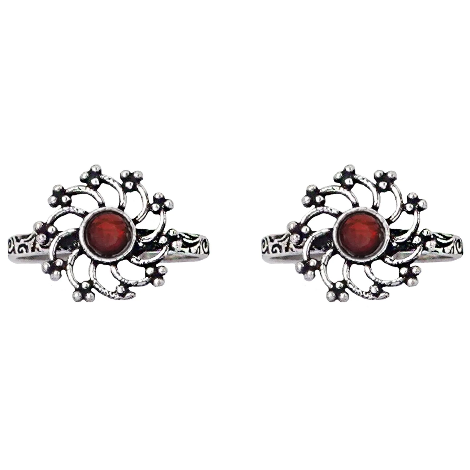 Teejh Dhrishya Red Stone Silver Oxidised Rings - Image 4