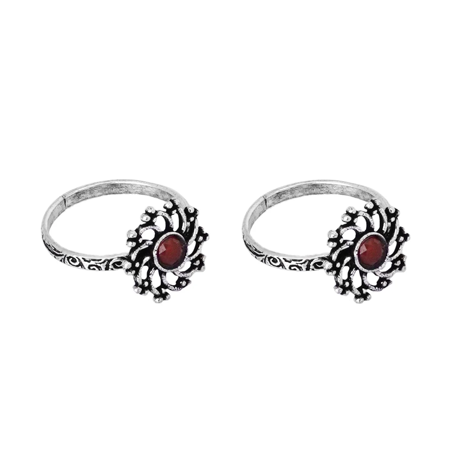 Teejh Dhrishya Red Stone Silver Oxidised Rings - Image 5
