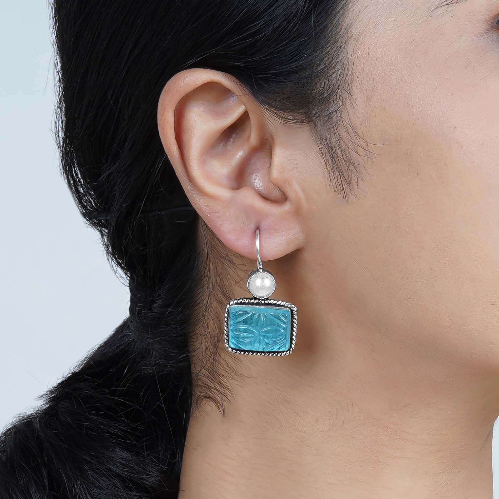 Teejh Diti Aqua Blue Stone & Pearl Earrings - Image 2