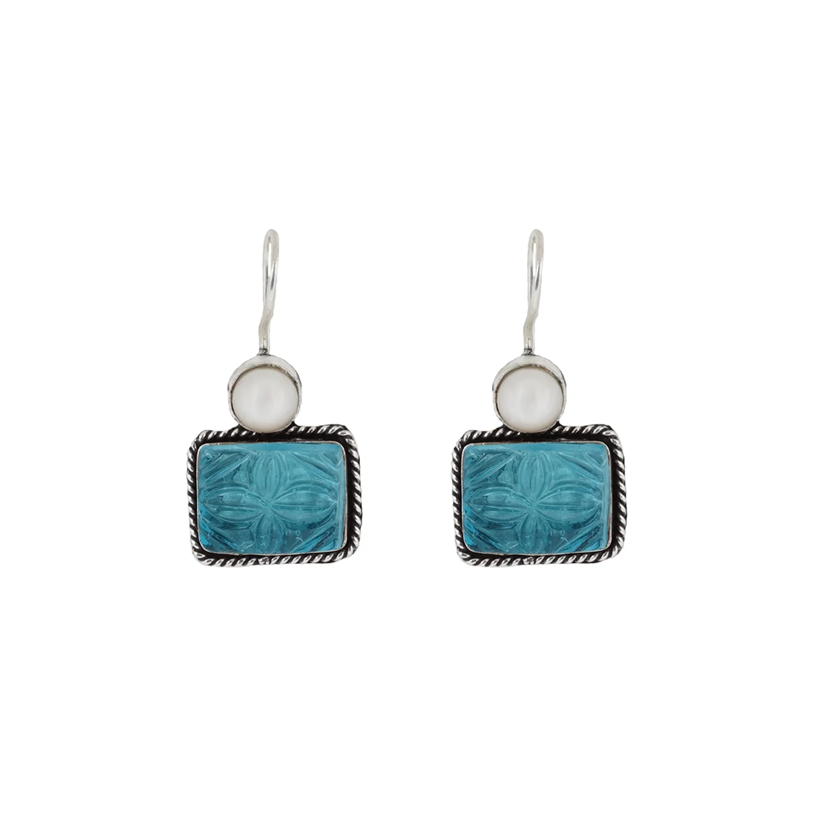 Teejh Diti Aqua Blue Stone & Pearl Earrings - Image 3