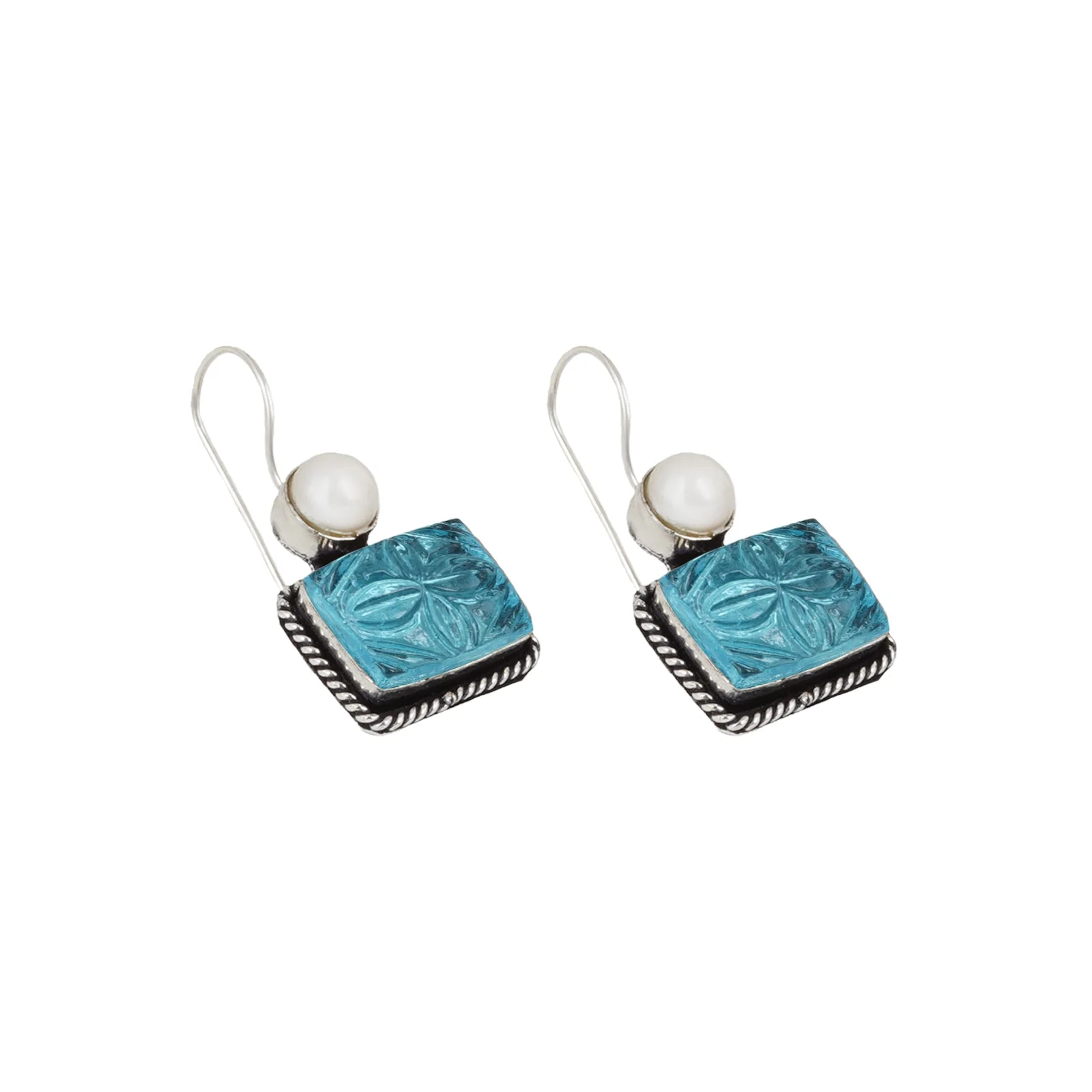 Teejh Diti Aqua Blue Stone & Pearl Earrings - Image 4