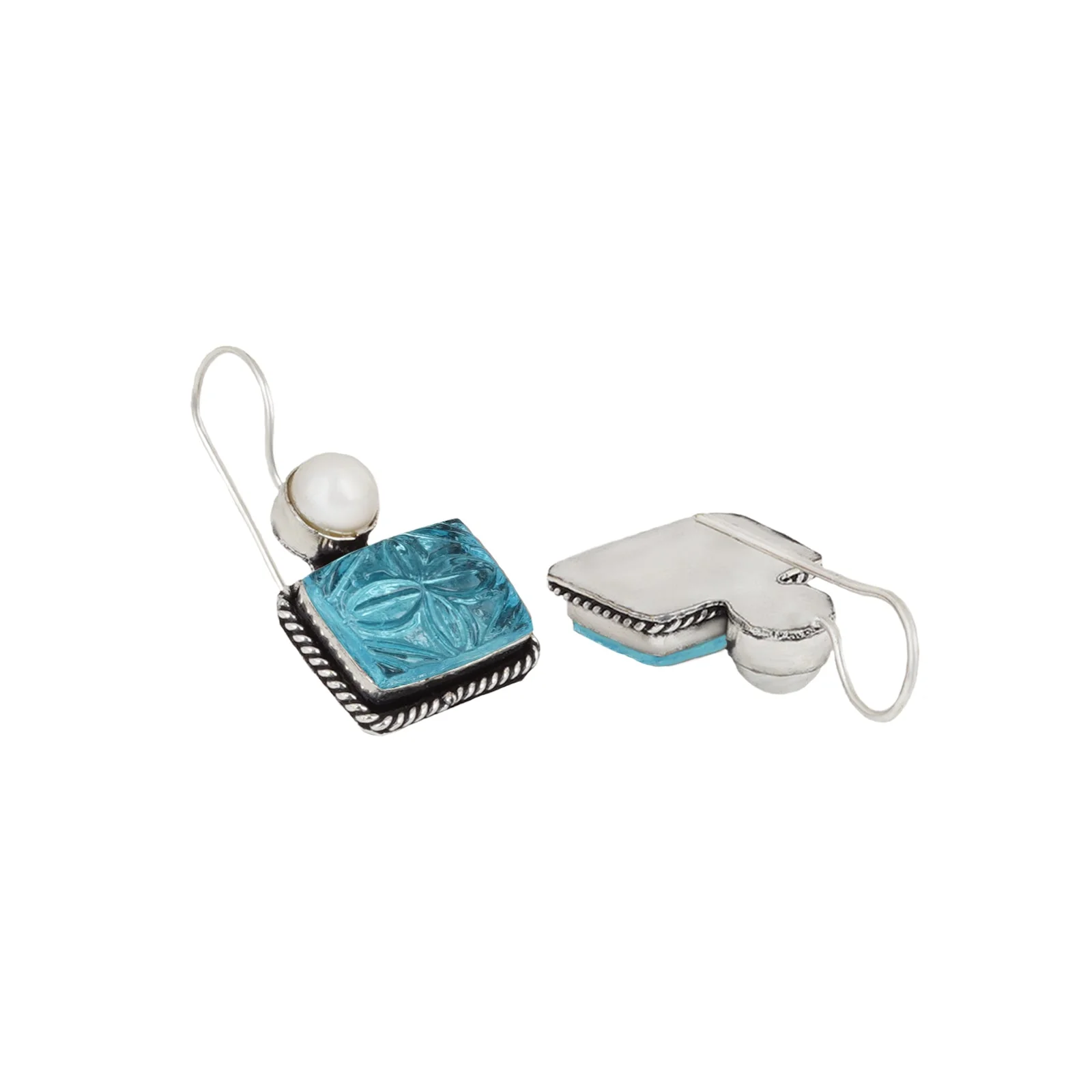 Teejh Diti Aqua Blue Stone & Pearl Earrings - Image 5