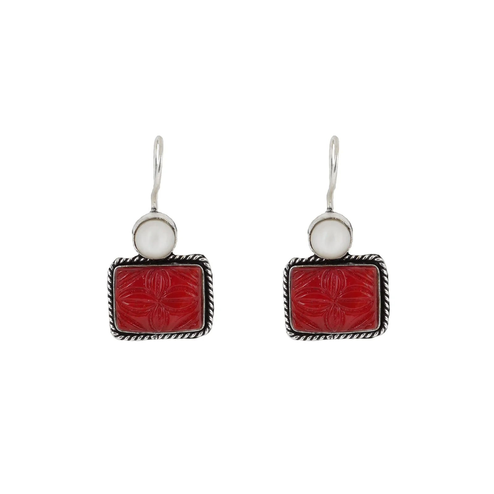 Teejh Diti Maroon Stone & Pearl Earrings - Image 3
