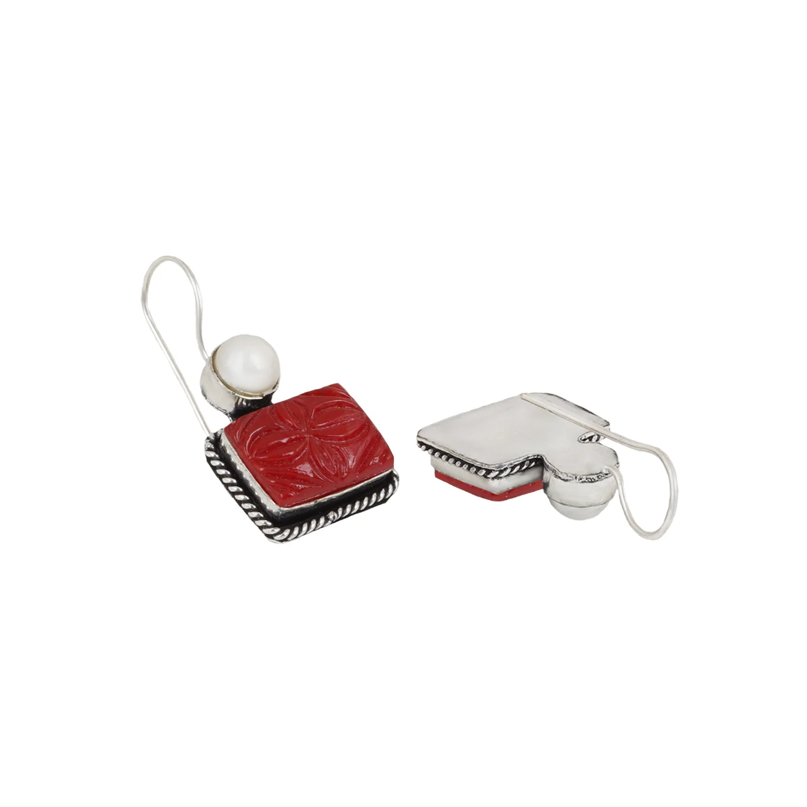 Teejh Diti Maroon Stone & Pearl Earrings - Image 5
