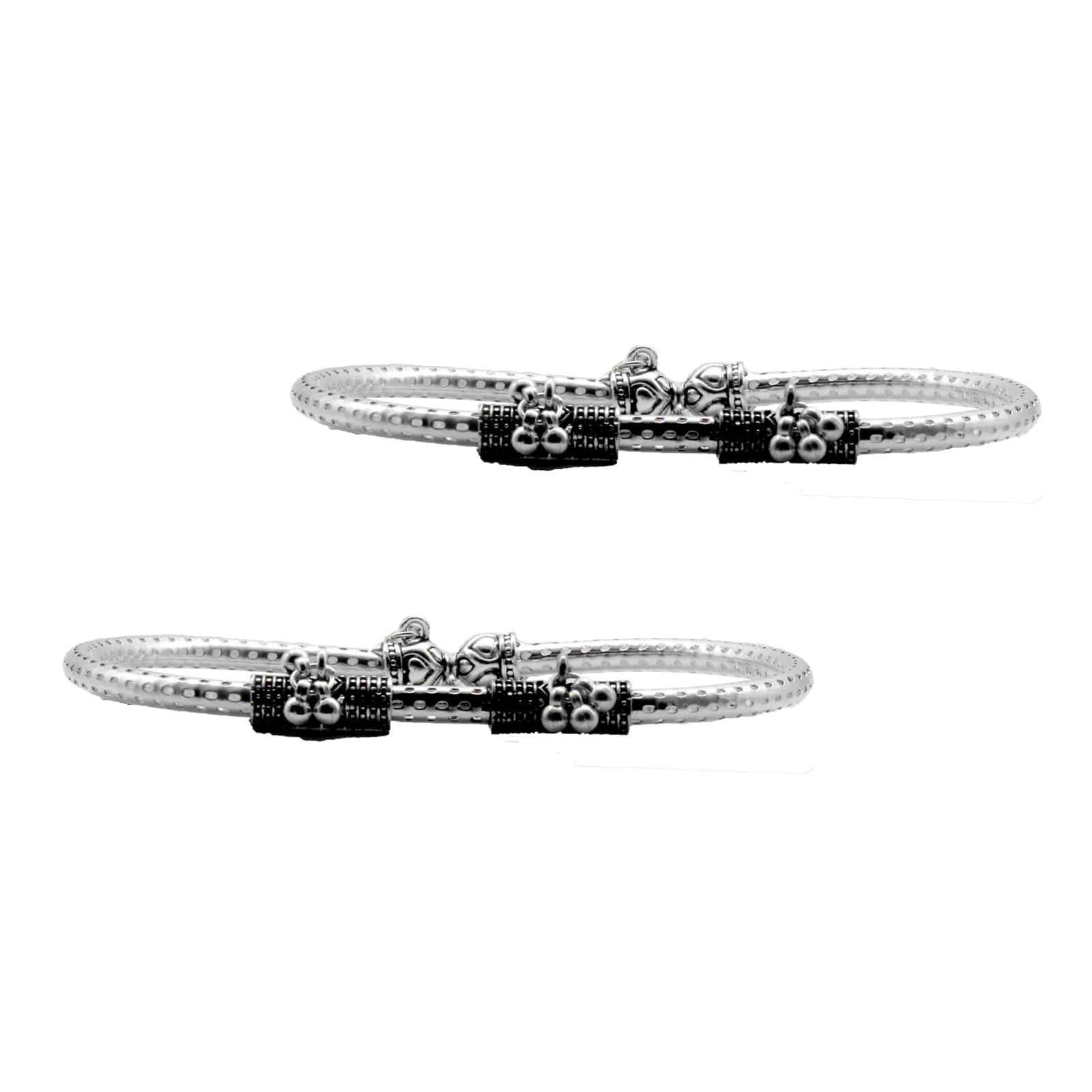 Teejh Double Cylindrical Silver Oxidized Charm Anklets - Image 3