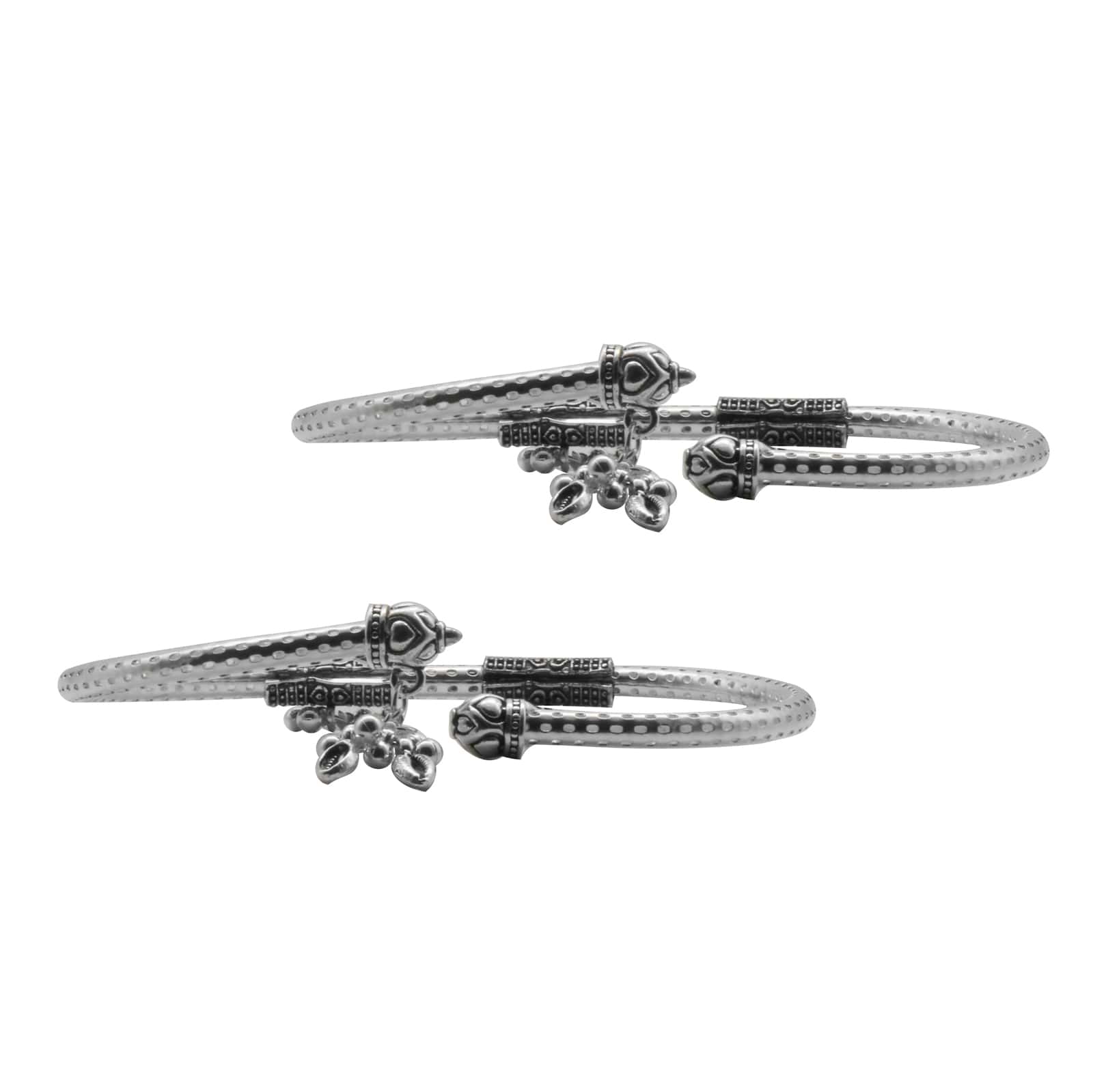 Teejh Double Cylindrical Silver Oxidized Charm Anklets - Image 4