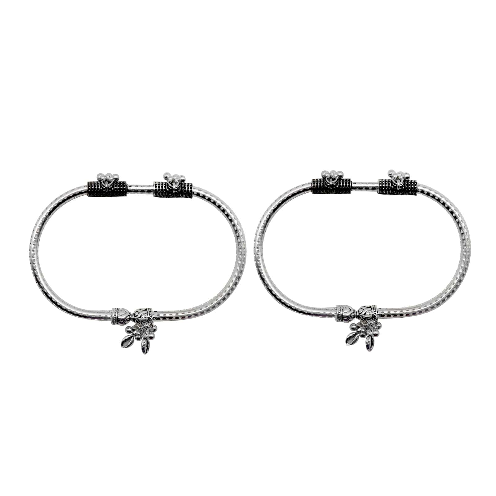 Teejh Double Cylindrical Silver Oxidized Charm Anklets - Image 5