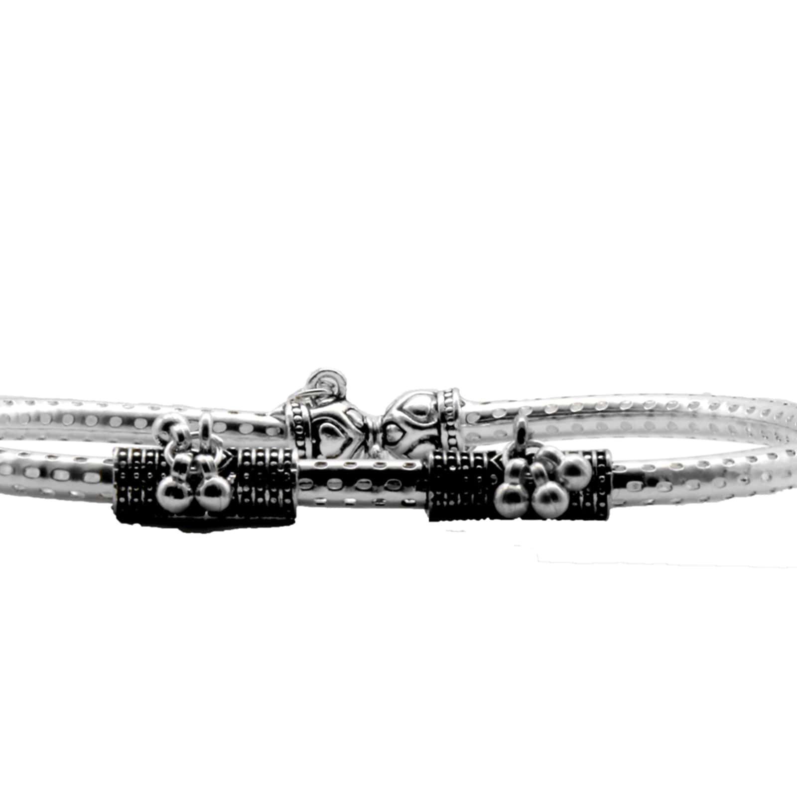 Teejh Double Cylindrical Silver Oxidized Charm Anklets - Image 6