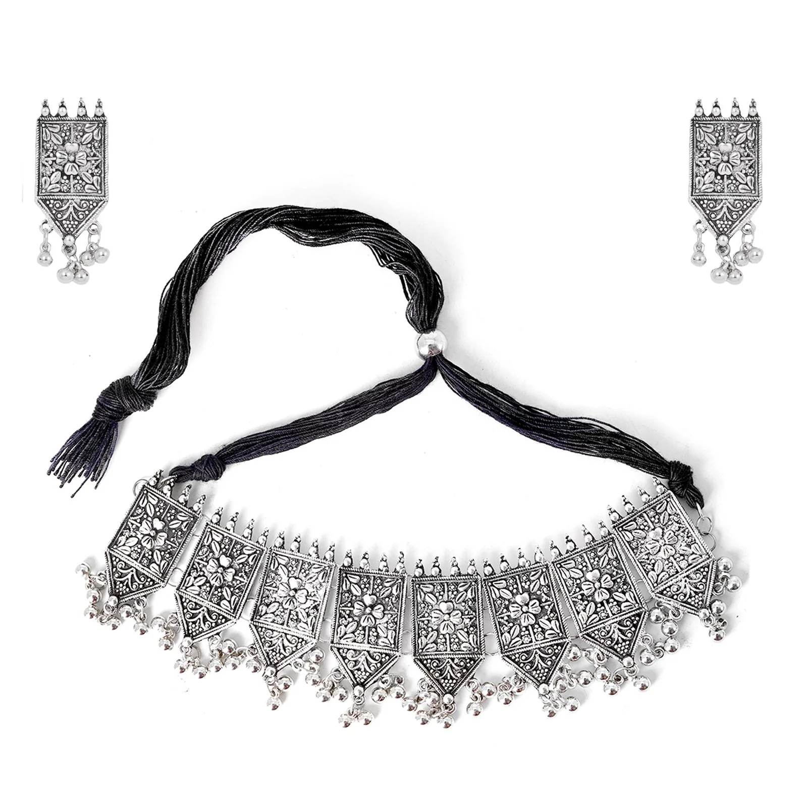 Teejh Dyuti Antique Silver Polish Choker Necklace Set - Image 4