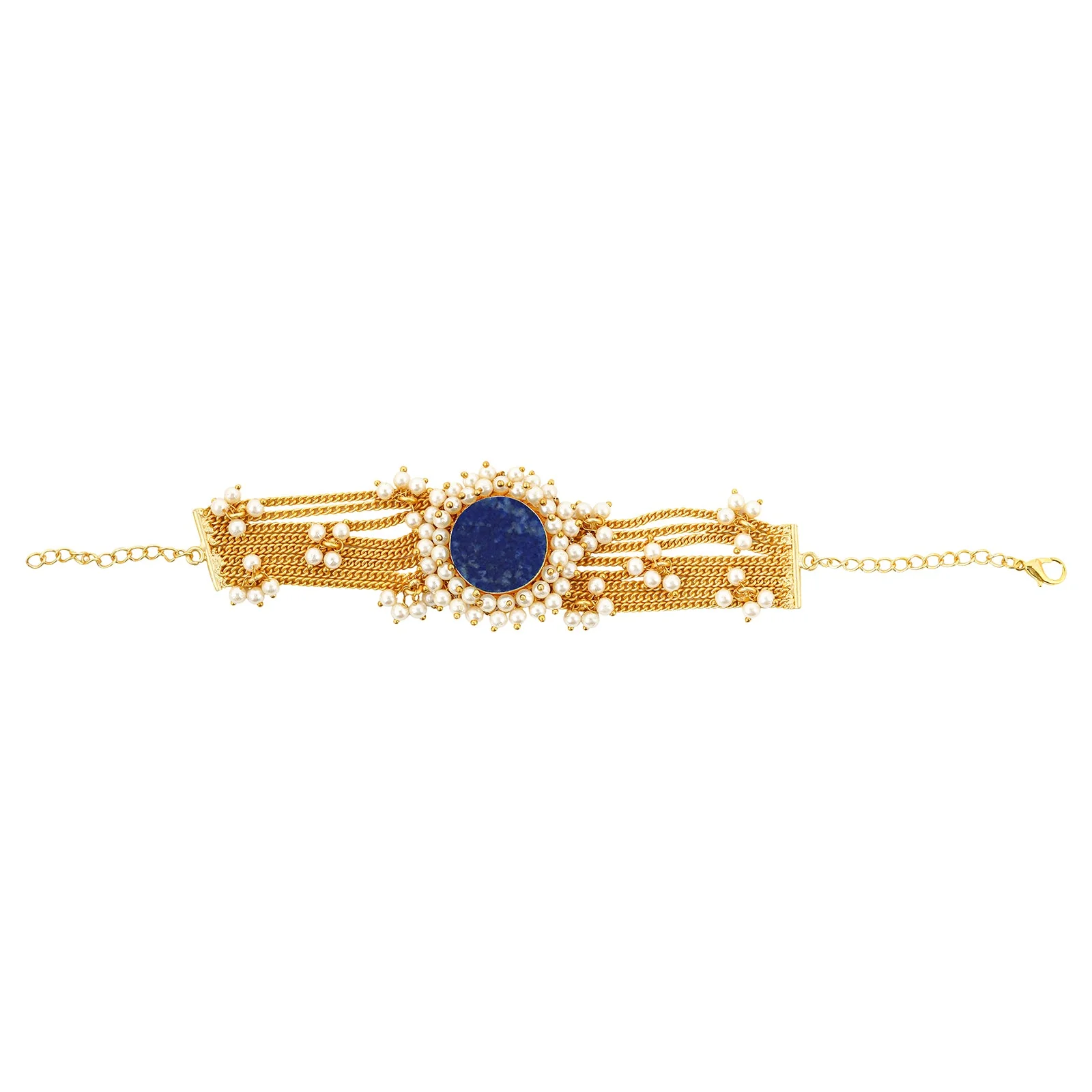 Teejh Eiravathi Blue Studded Layered Chain Pearl Bracelet - Image 3