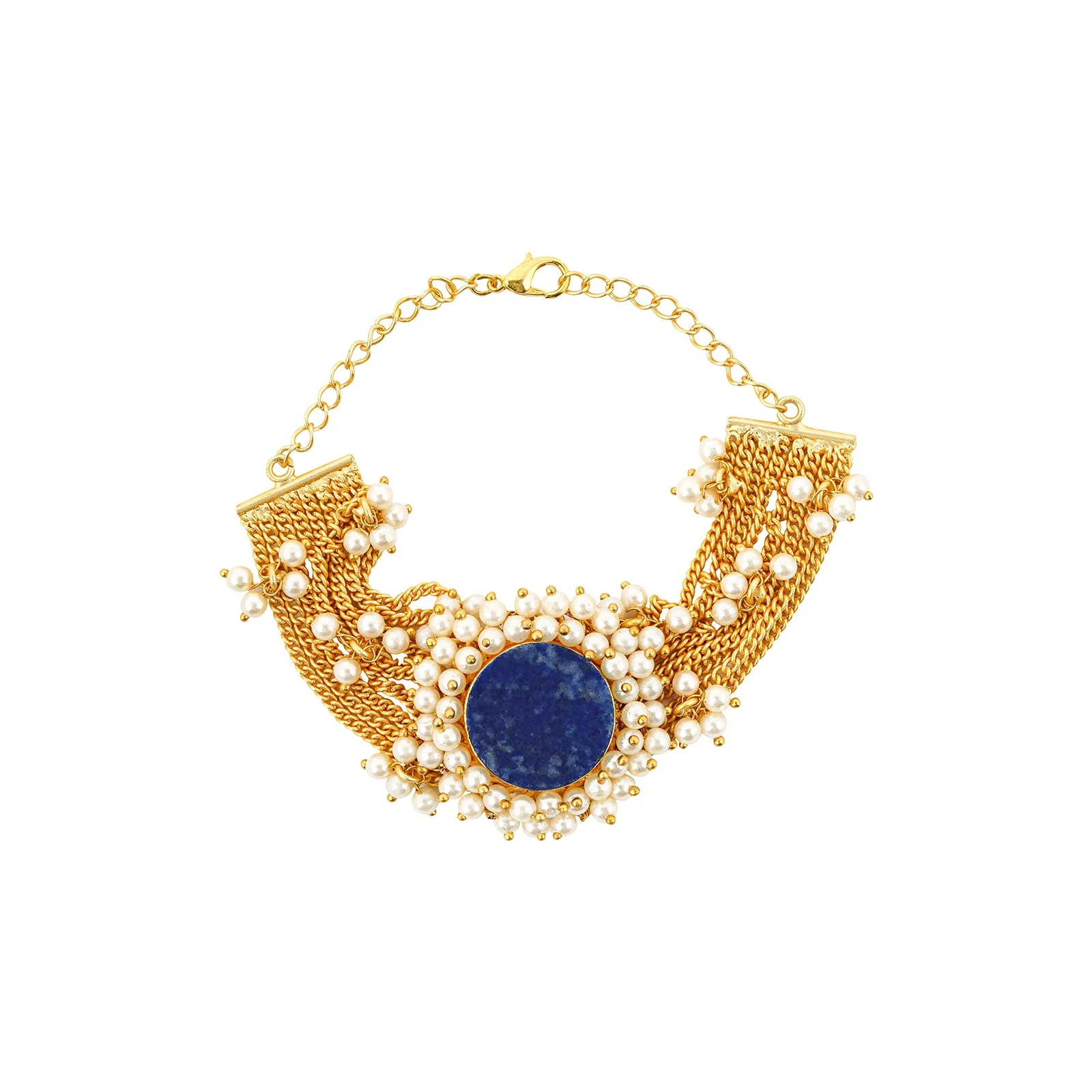 Teejh Eiravathi Blue Studded Layered Chain Pearl Bracelet - Image 4