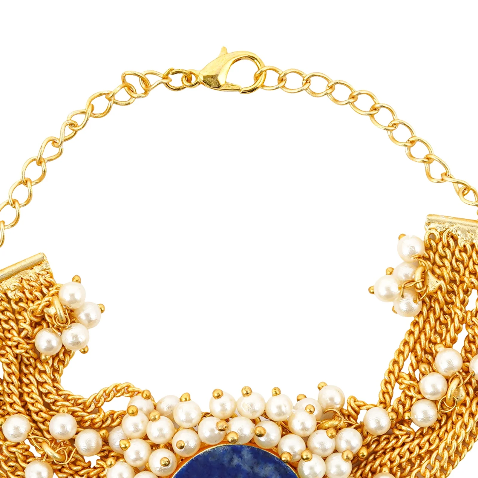 Teejh Eiravathi Blue Studded Layered Chain Pearl Bracelet - Image 5