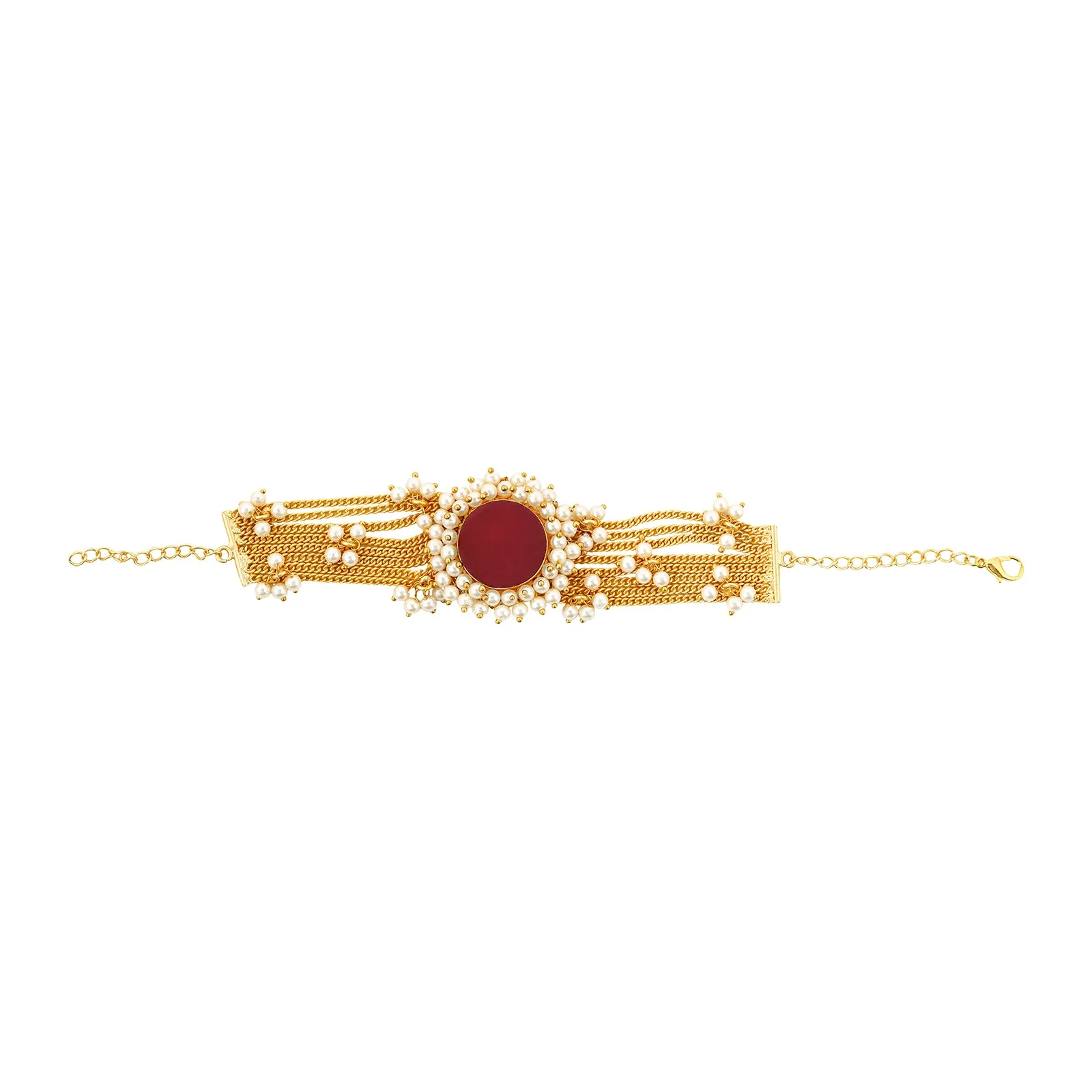 Teejh Eiravathi red Studded layered chain pearl bracelet - Image 3