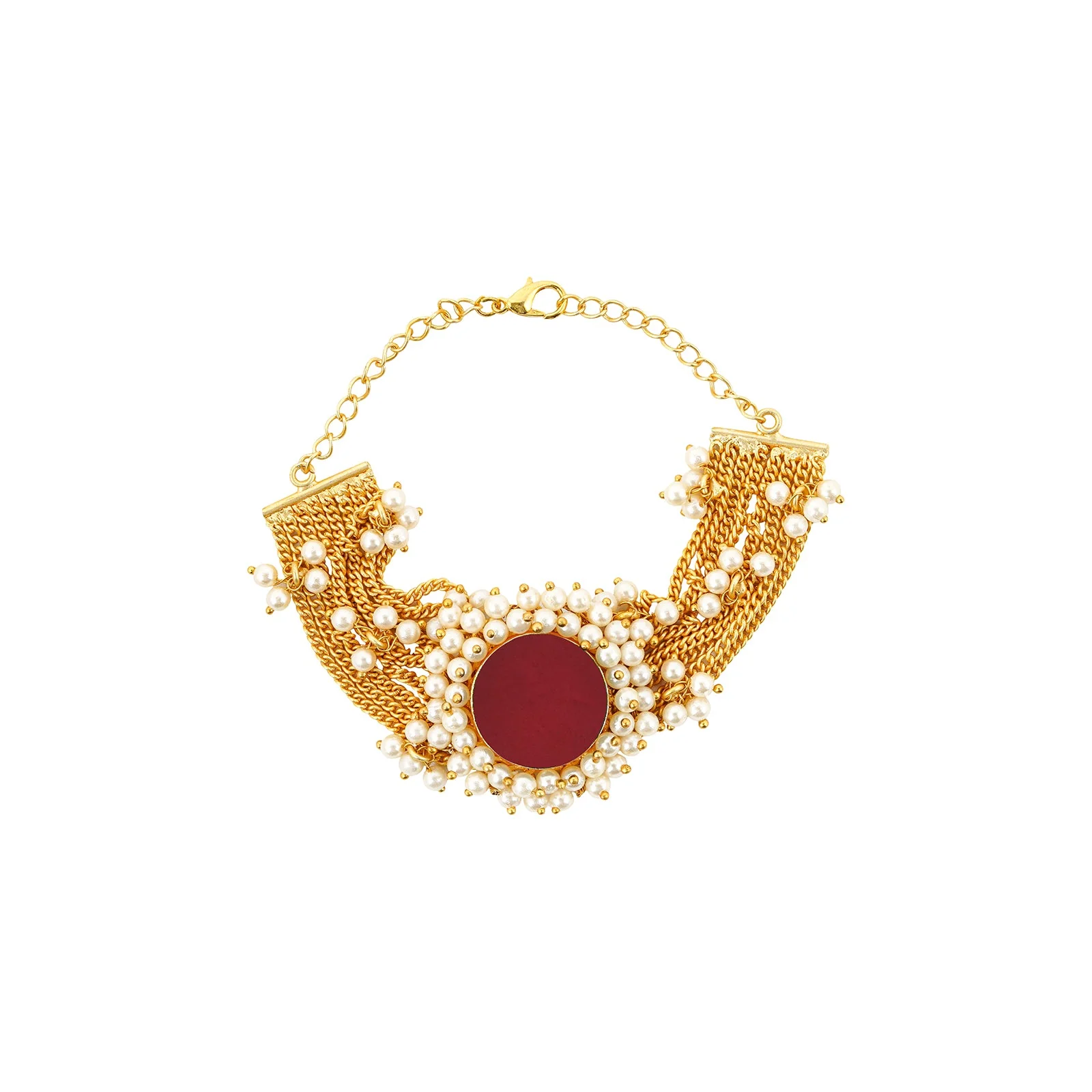 Teejh Eiravathi red Studded layered chain pearl bracelet - Image 4