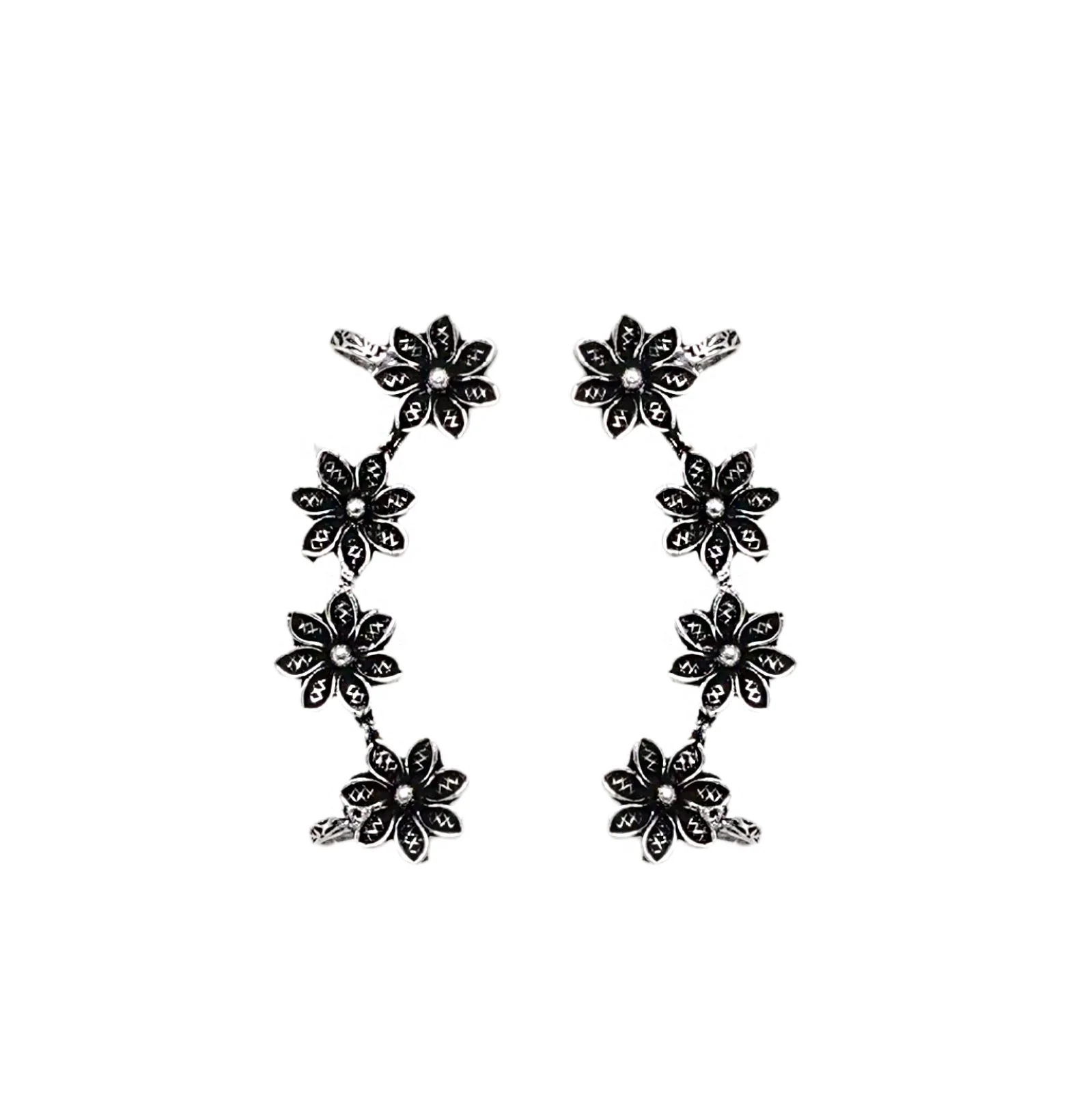 Teejh Ekta Silver Oxidised Floral Earcuffs - Image 2
