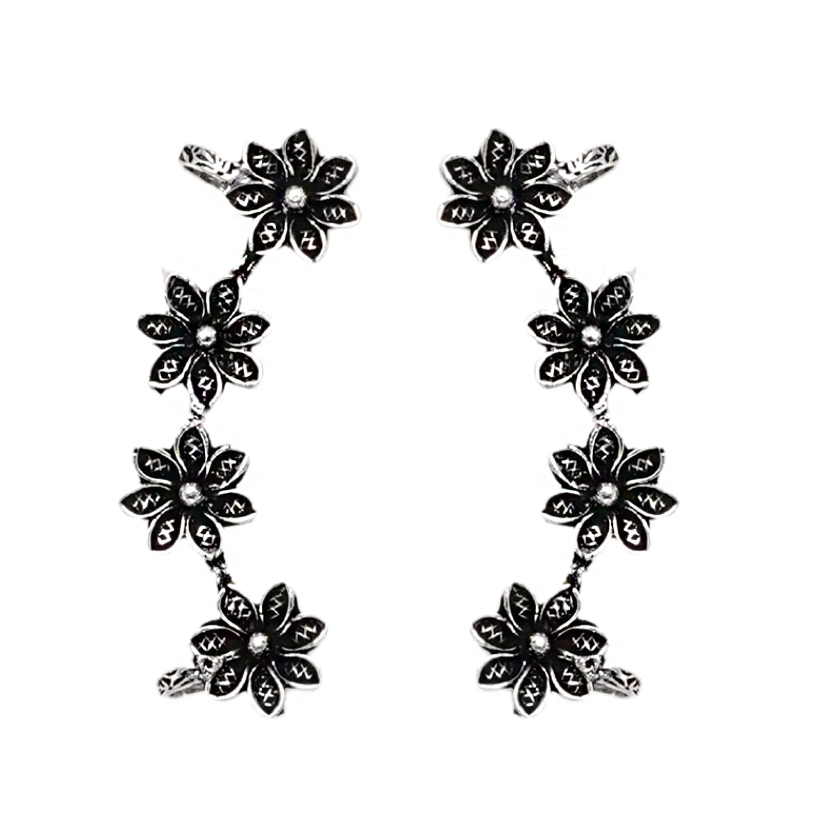 Teejh Ekta Silver Oxidised Floral Earcuffs - Image 3