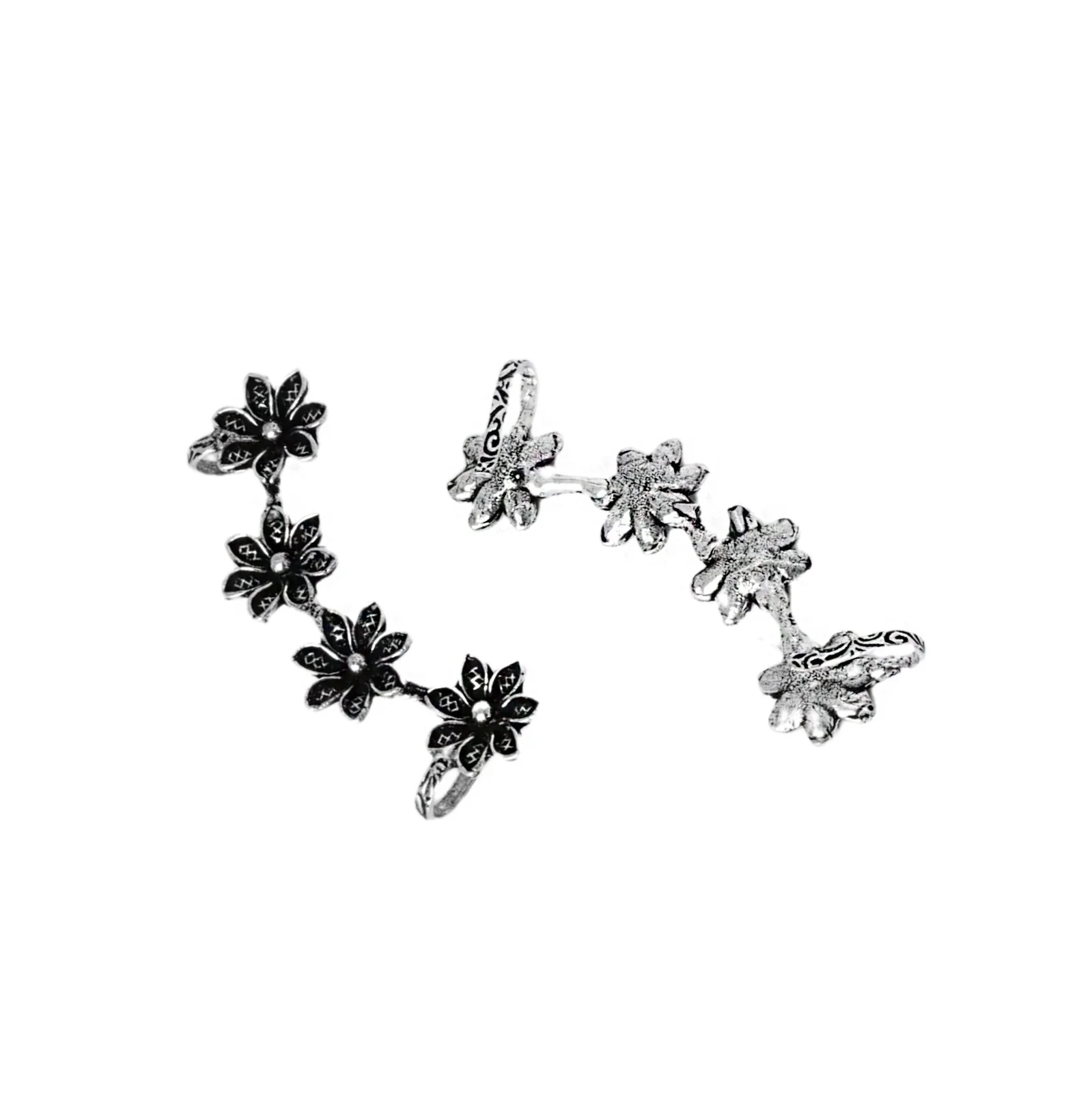Teejh Ekta Silver Oxidised Floral Earcuffs - Image 4