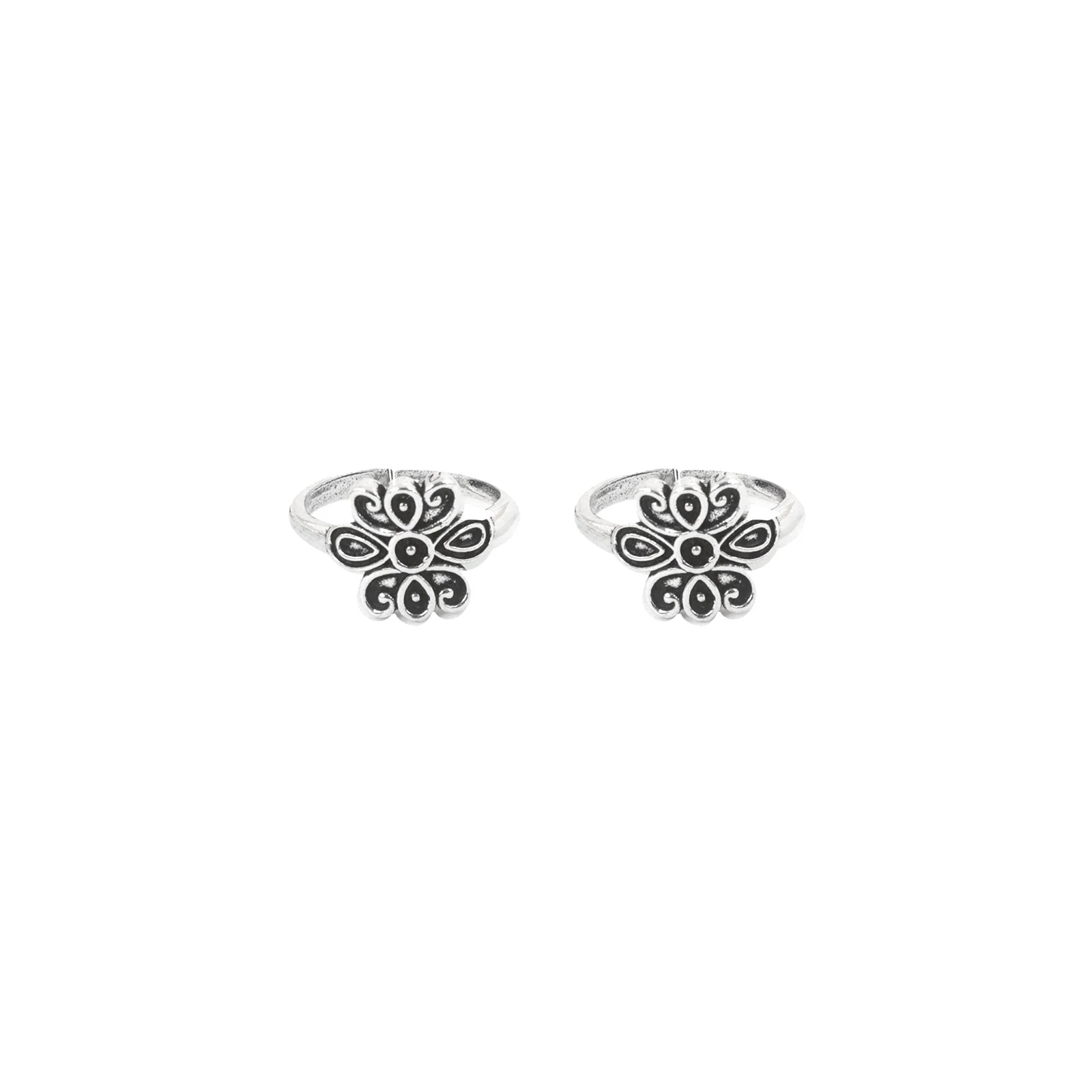 Teejh Ela Floral motif silver oxidised toe ring - Image 2