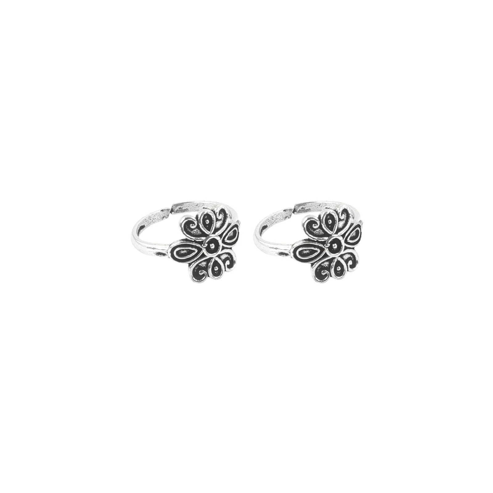 Teejh Ela Floral motif silver oxidised toe ring - Image 3
