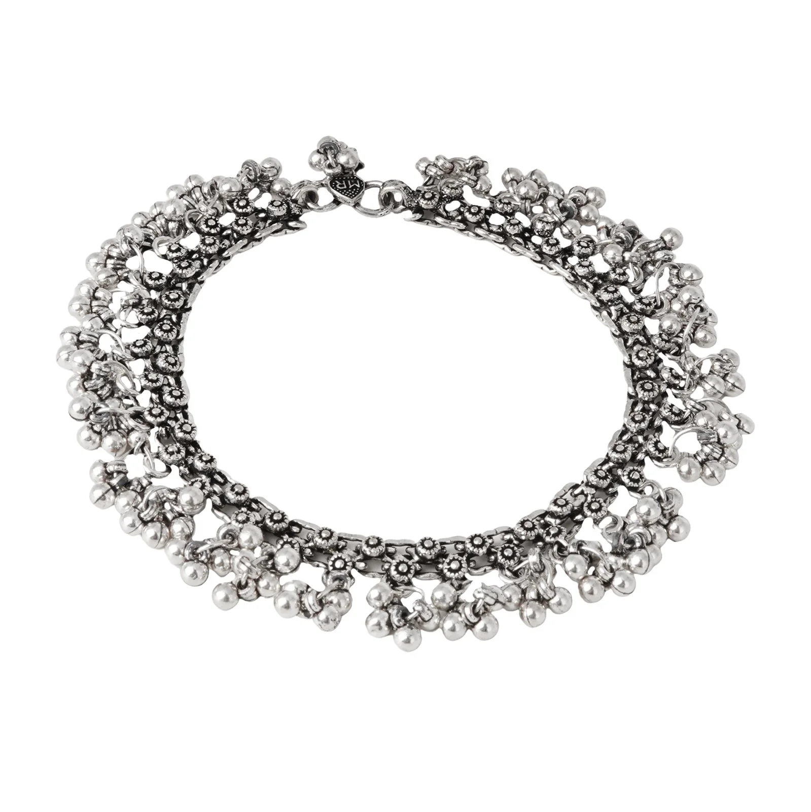 Teejh Ela Silver Oxidised Ghunroo Anklet - Image 3