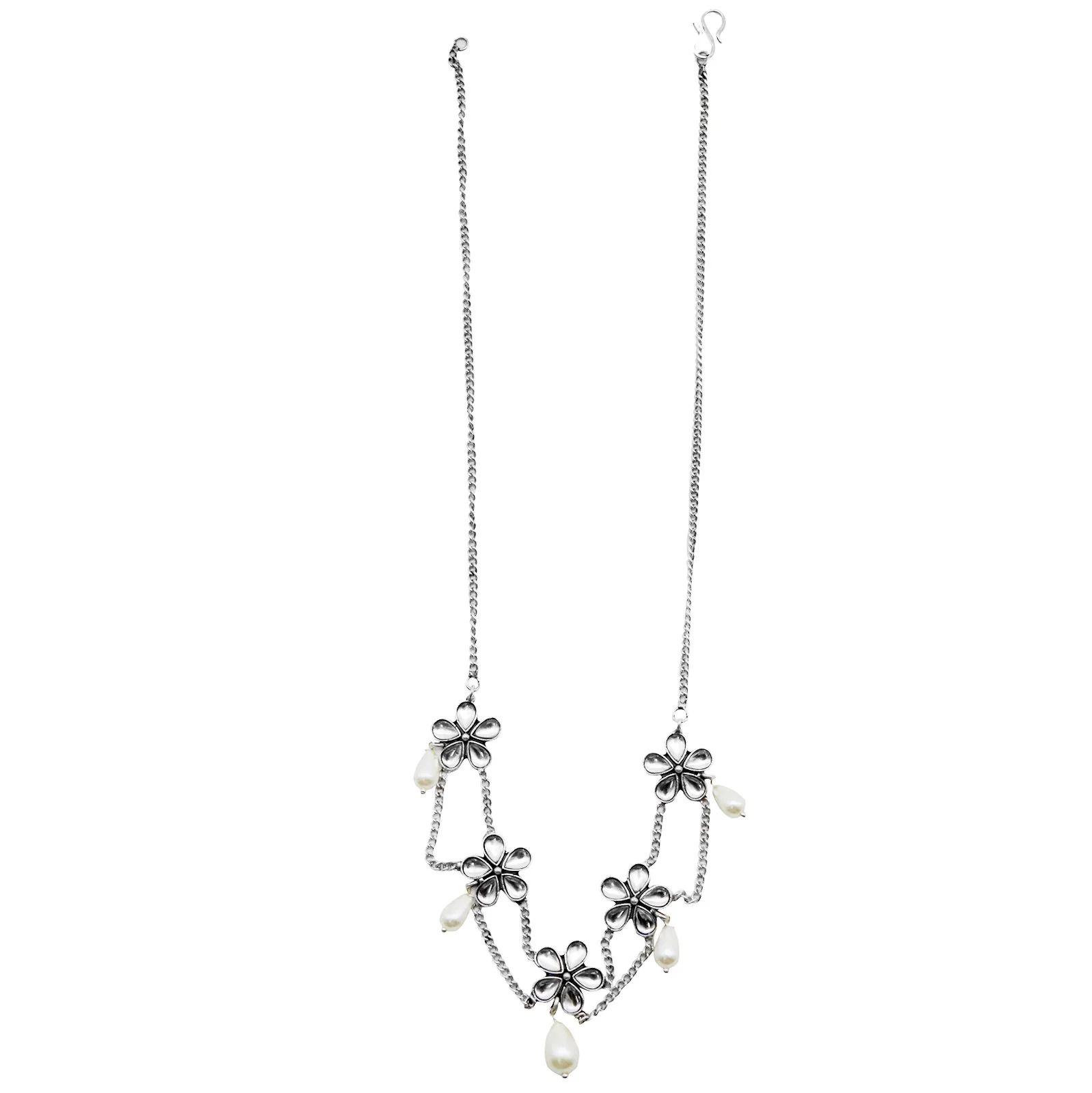 Teejh Floweret Polki Silver Oxidized Pearl Choker Necklace - Image 4