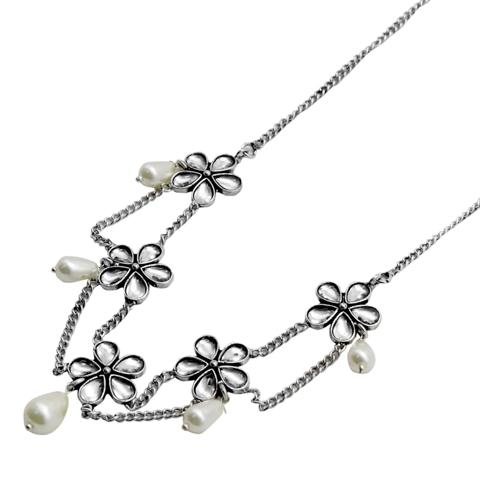 Teejh Floweret Polki Silver Oxidized Pearl Choker Necklace - Image 6