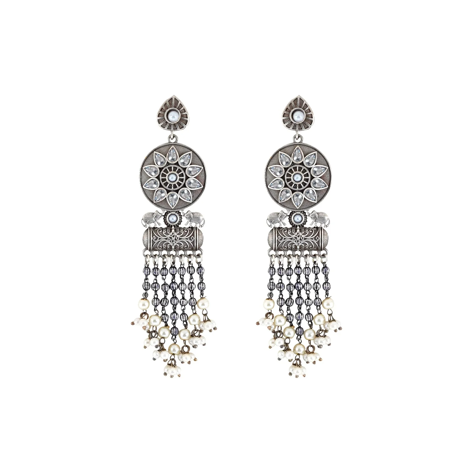Teejh Gahez White Silver Oxidised Earrings - Image 3