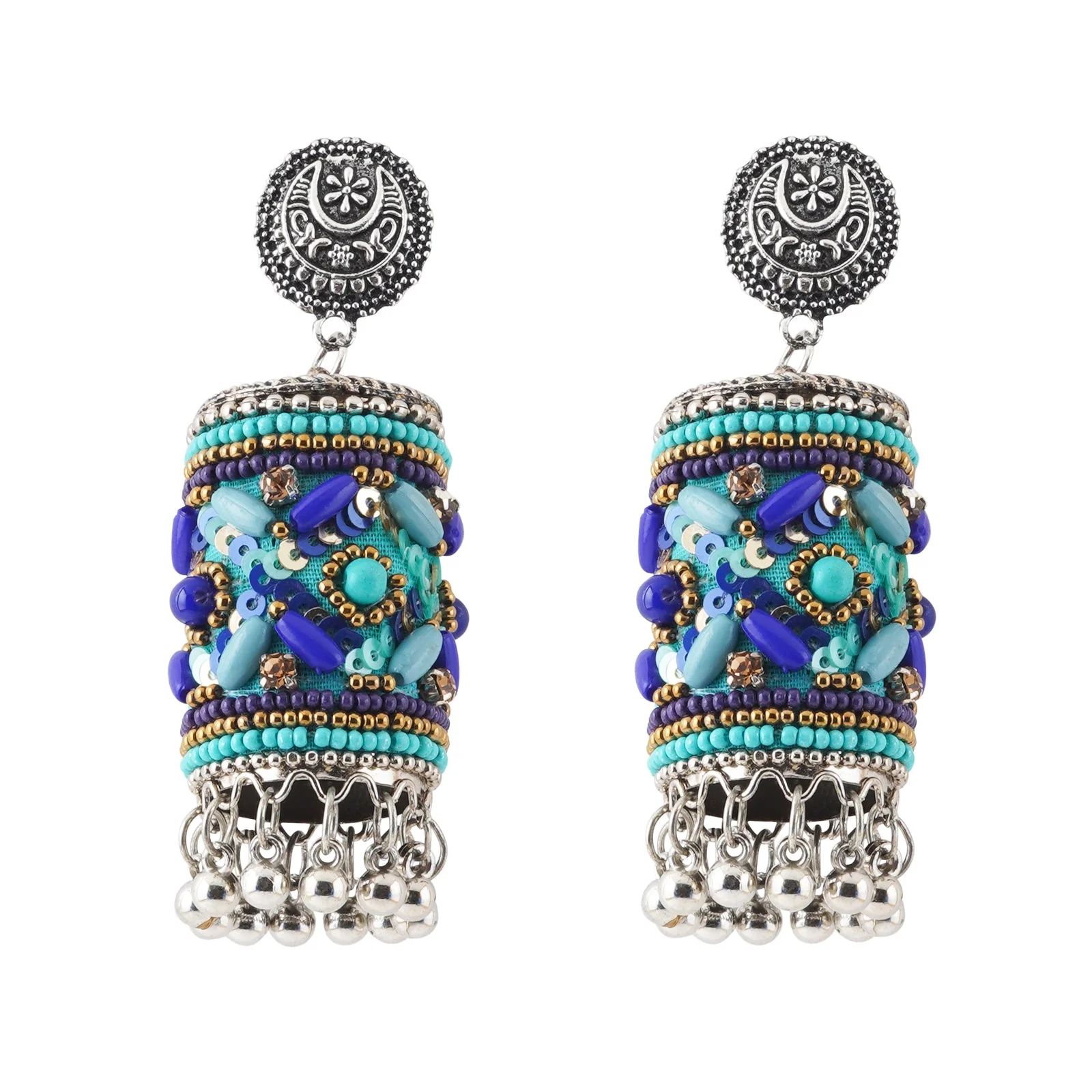 Teejh Ganavi Blue Stone Silver Oxidised Earring - Image 3