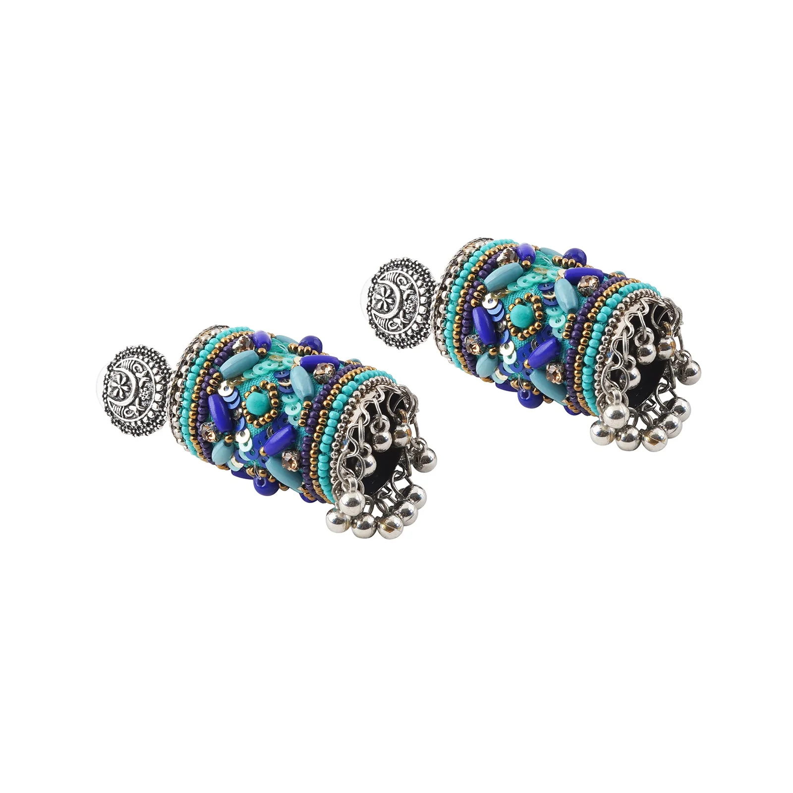 Teejh Ganavi Blue Stone Silver Oxidised Earring - Image 4