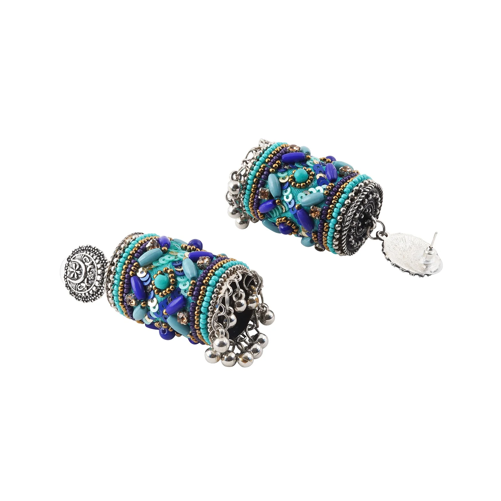 Teejh Ganavi Blue Stone Silver Oxidised Earring - Image 5