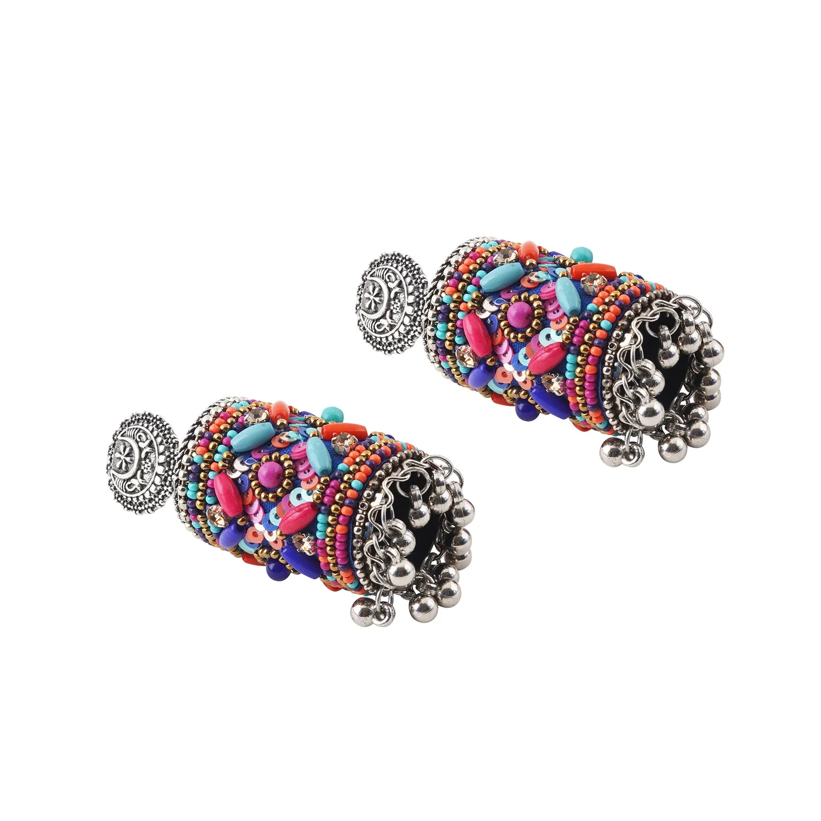 Teejh Ganavi Pink and Orange Stone Silver Oxidised Earring - Image 3