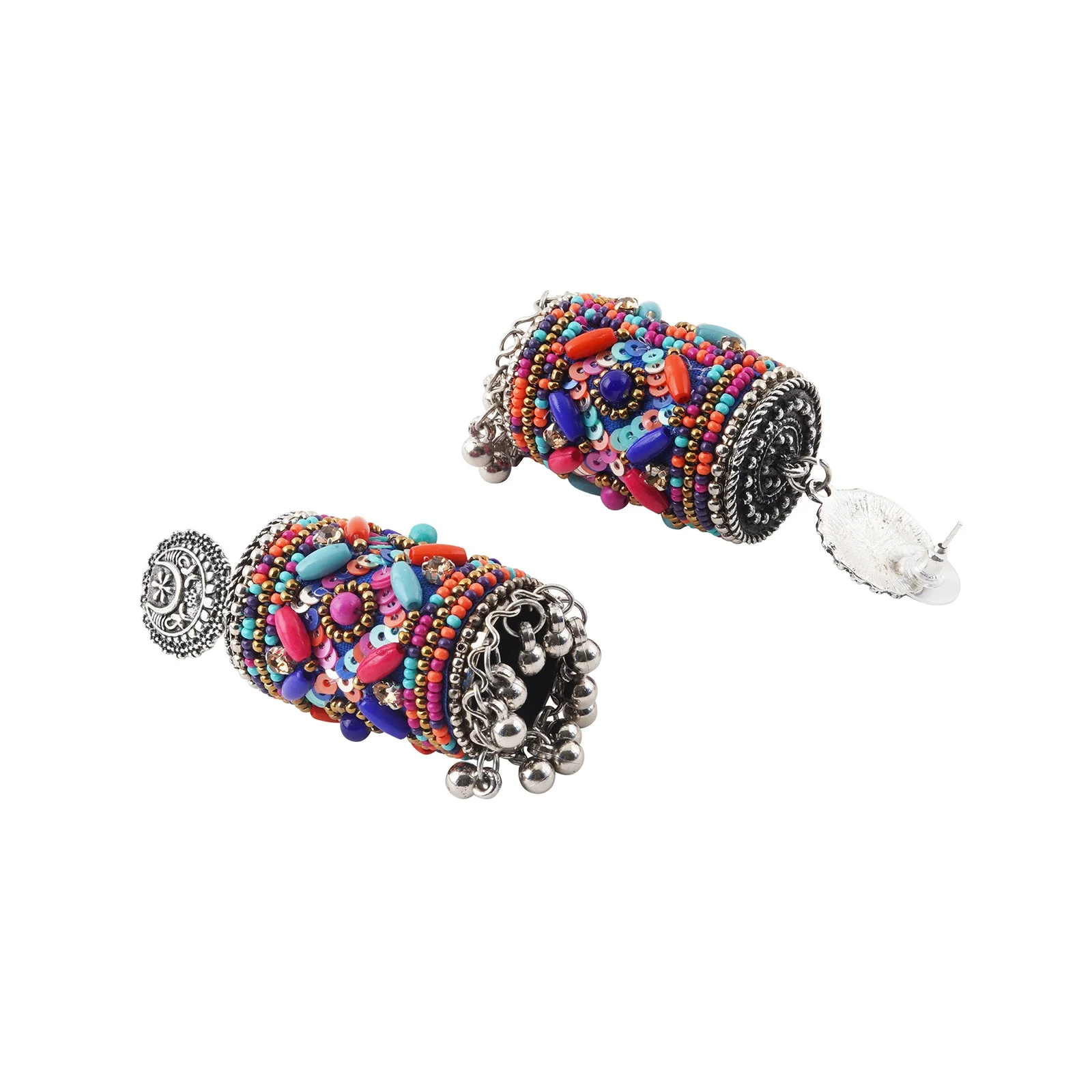 Teejh Ganavi Pink and Orange Stone Silver Oxidised Earring - Image 4