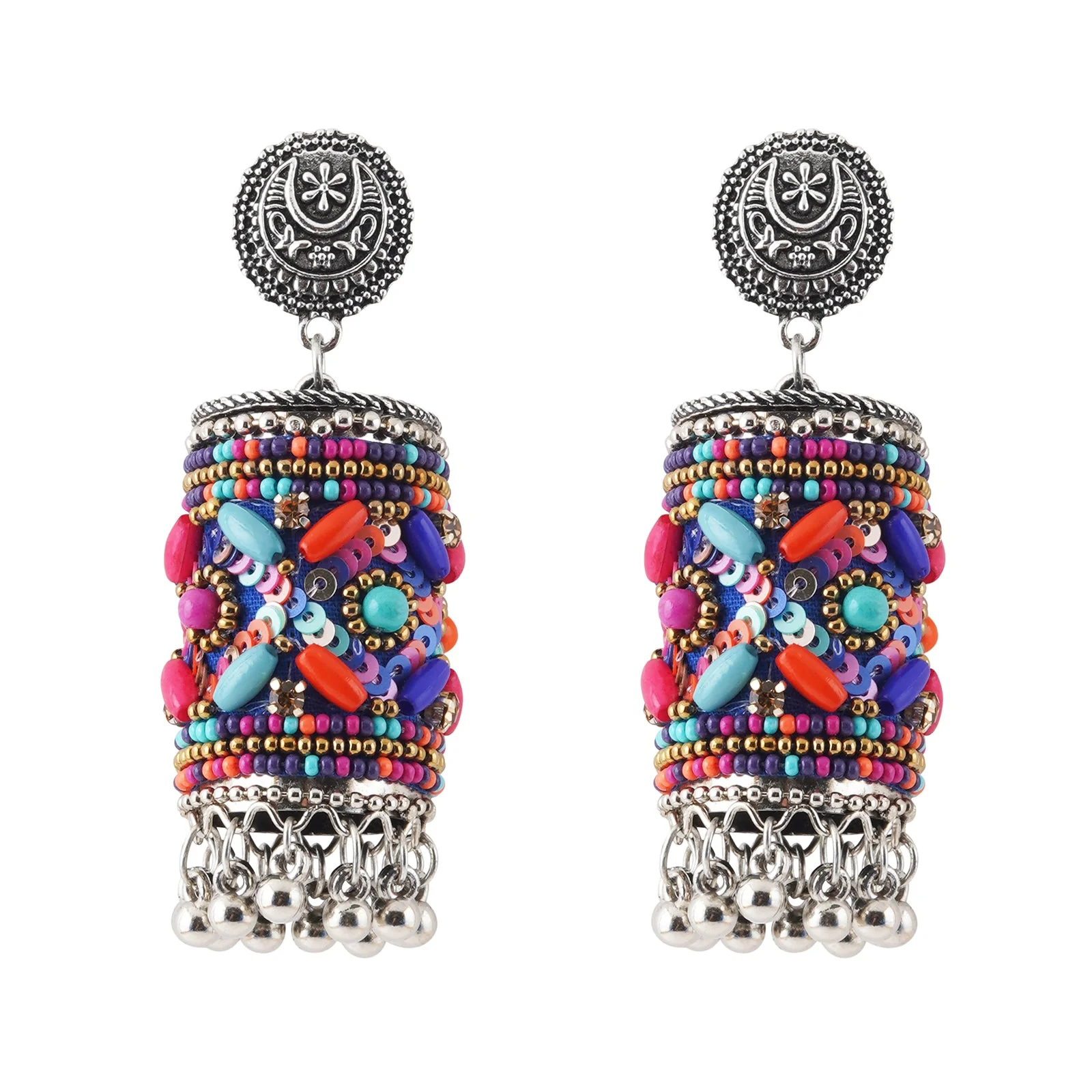 Teejh Ganavi Pink and Orange Stone Silver Oxidised Earring - Image 5