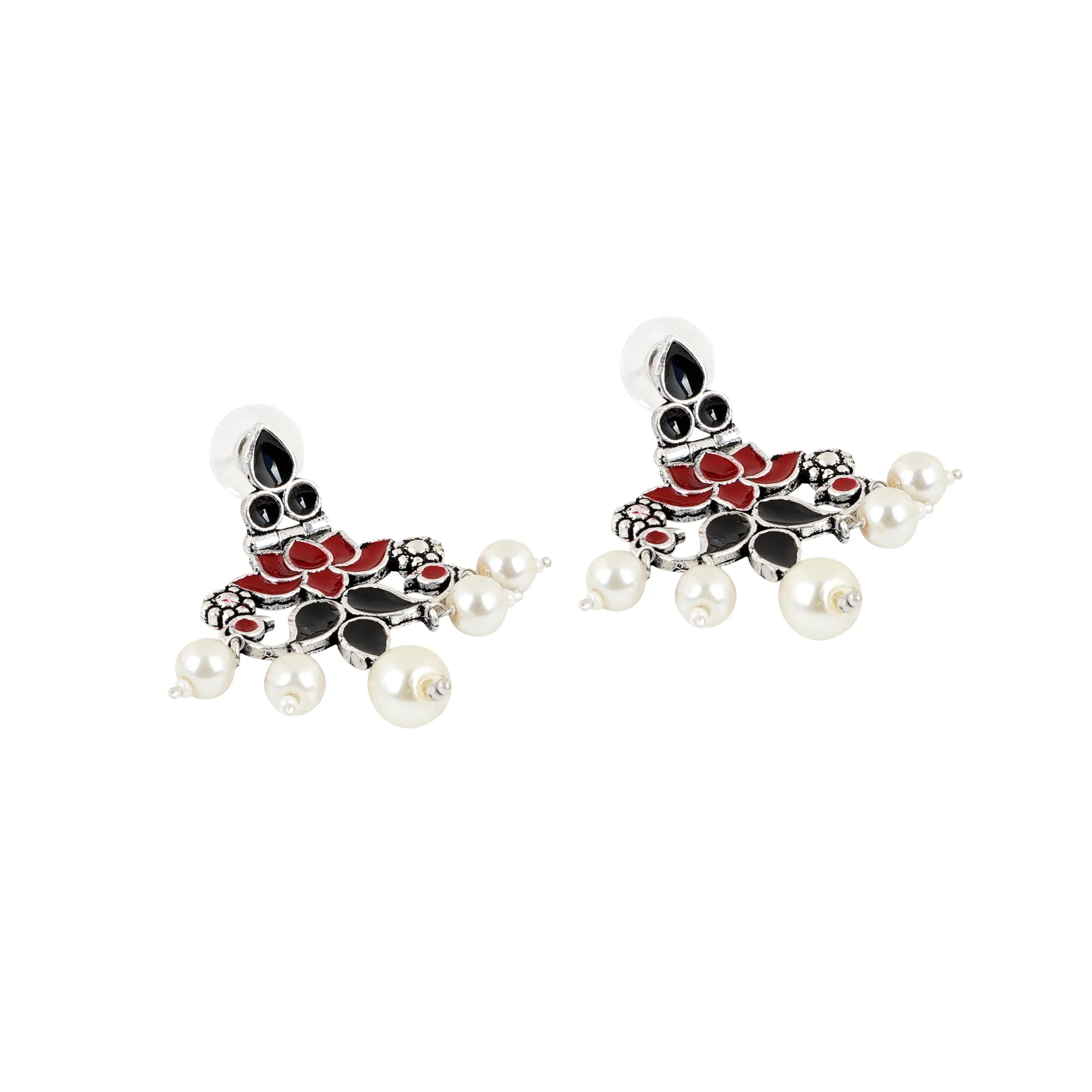 Teejh Gurima Red and Black Silver Oxidised Earring - Image 3