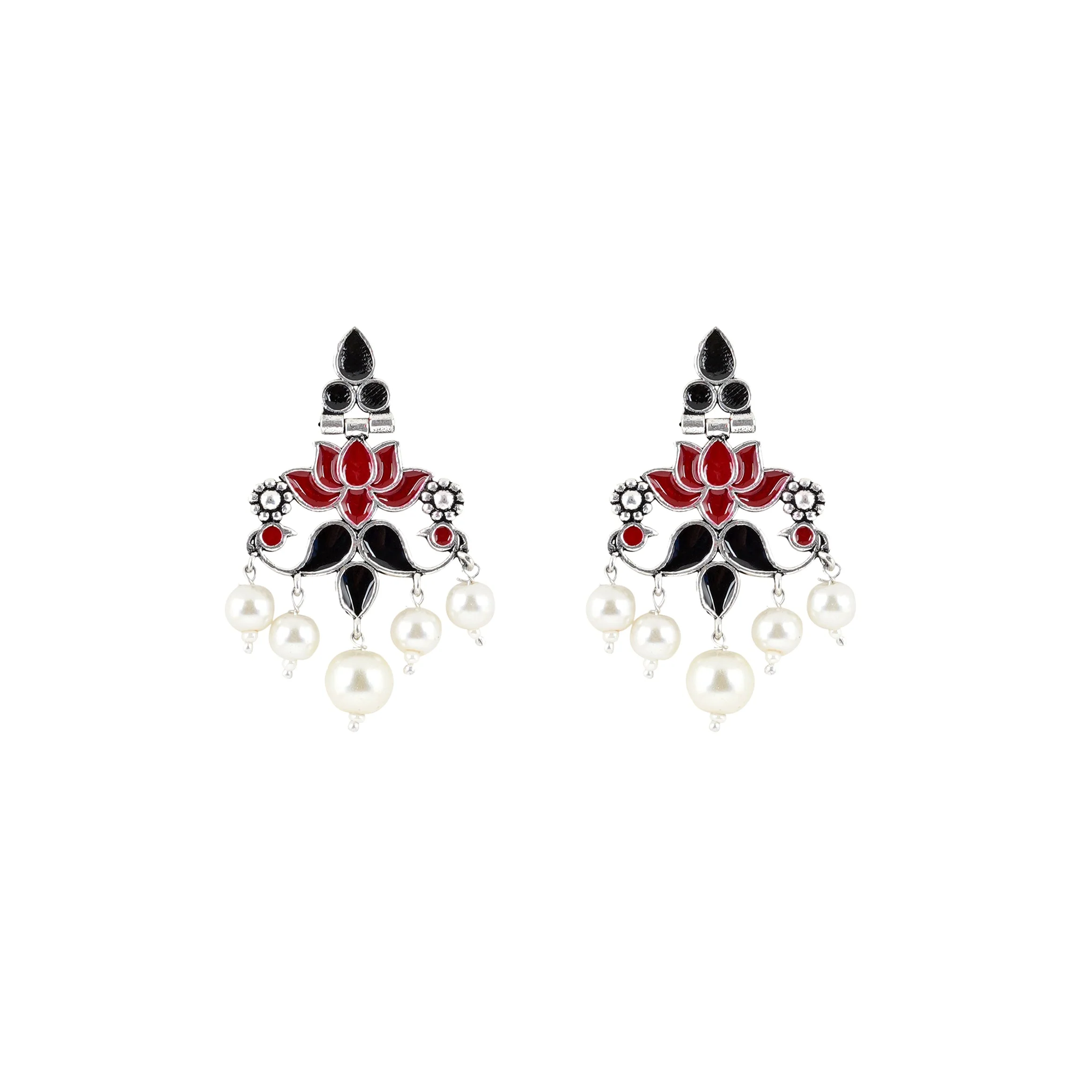 Teejh Gurima Red and Black Silver Oxidised Earring - Image 5