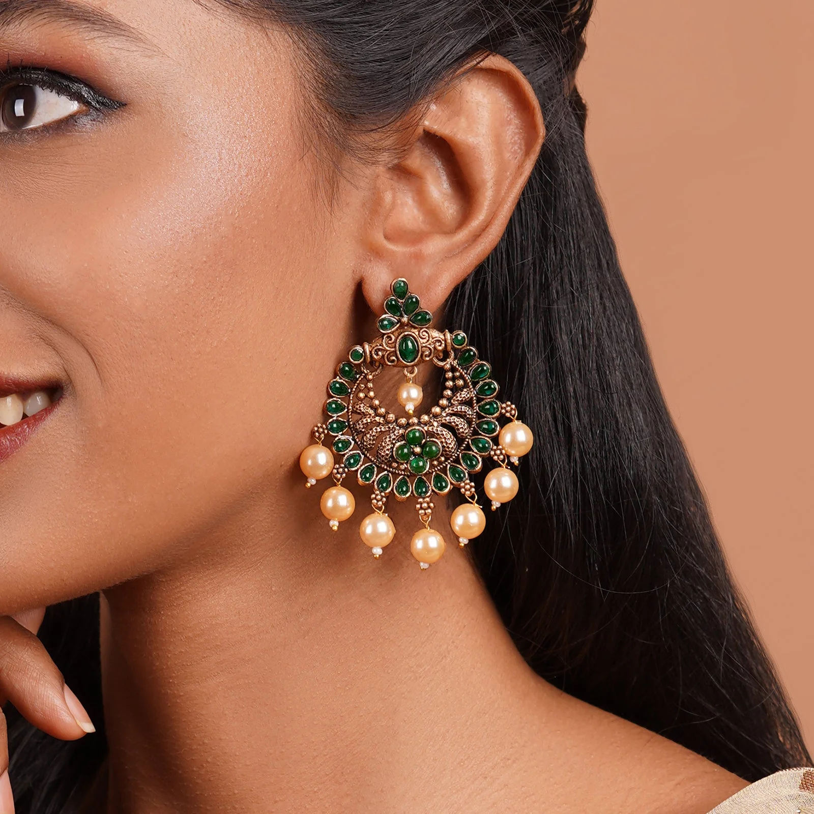 Teejh Hanseeka Dark Green Gold Enamel Earring - Image 2