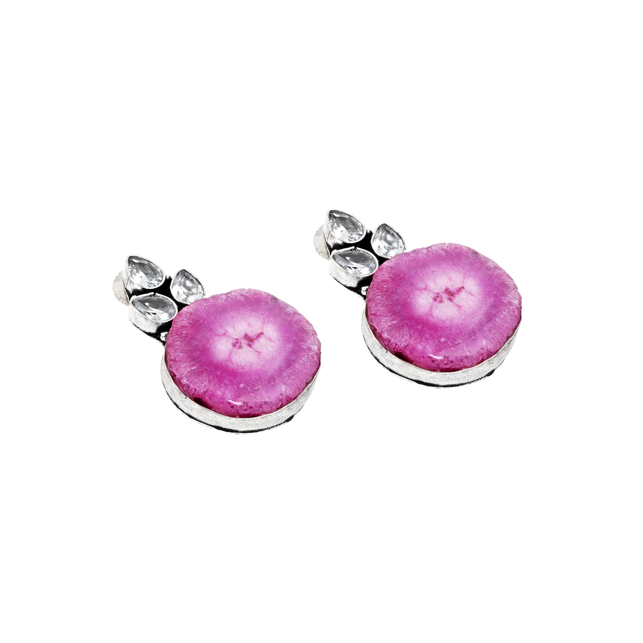 Teejh Harika Magenta Pink Silver Oxidised Earring - Image 3