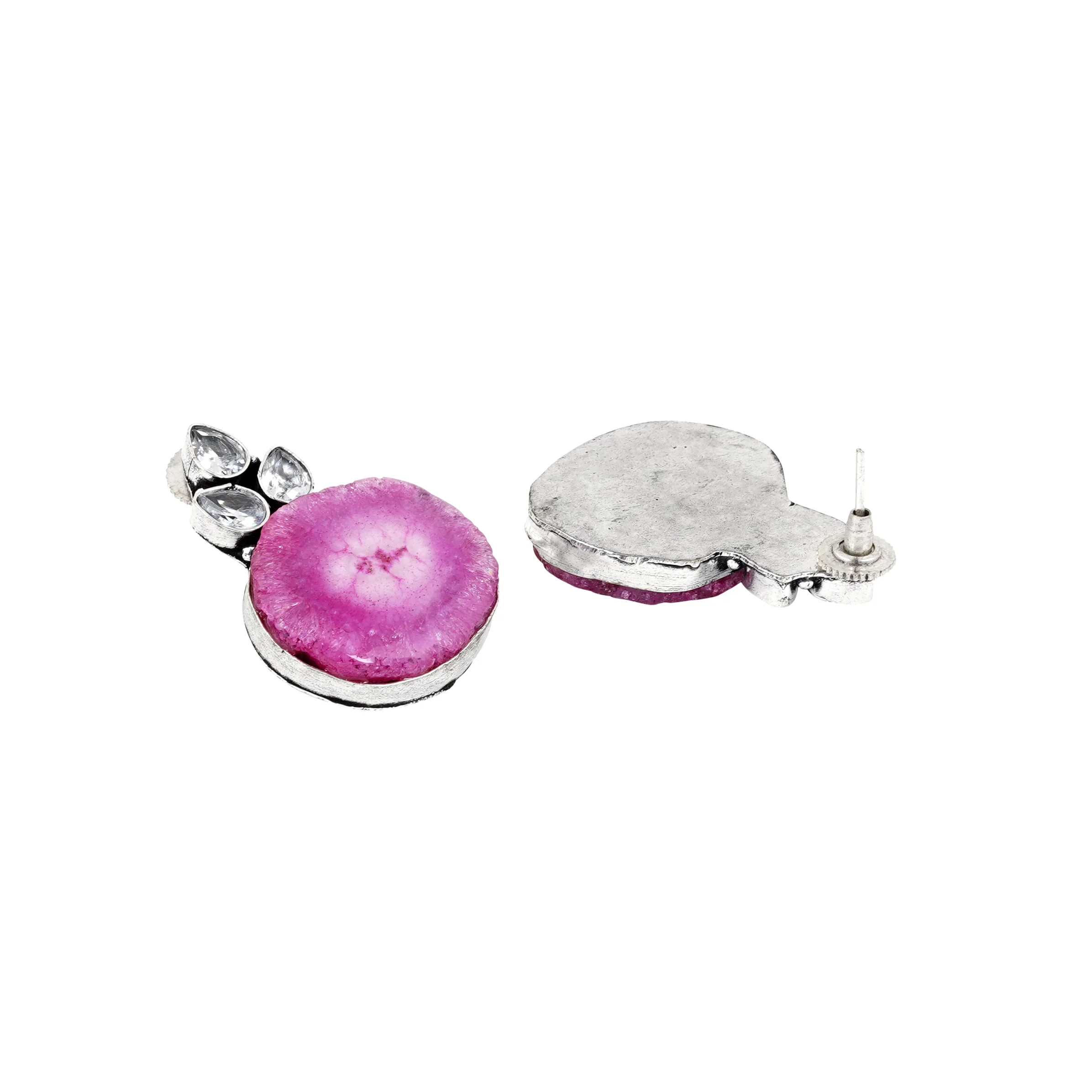 Teejh Harika Magenta Pink Silver Oxidised Earring - Image 4