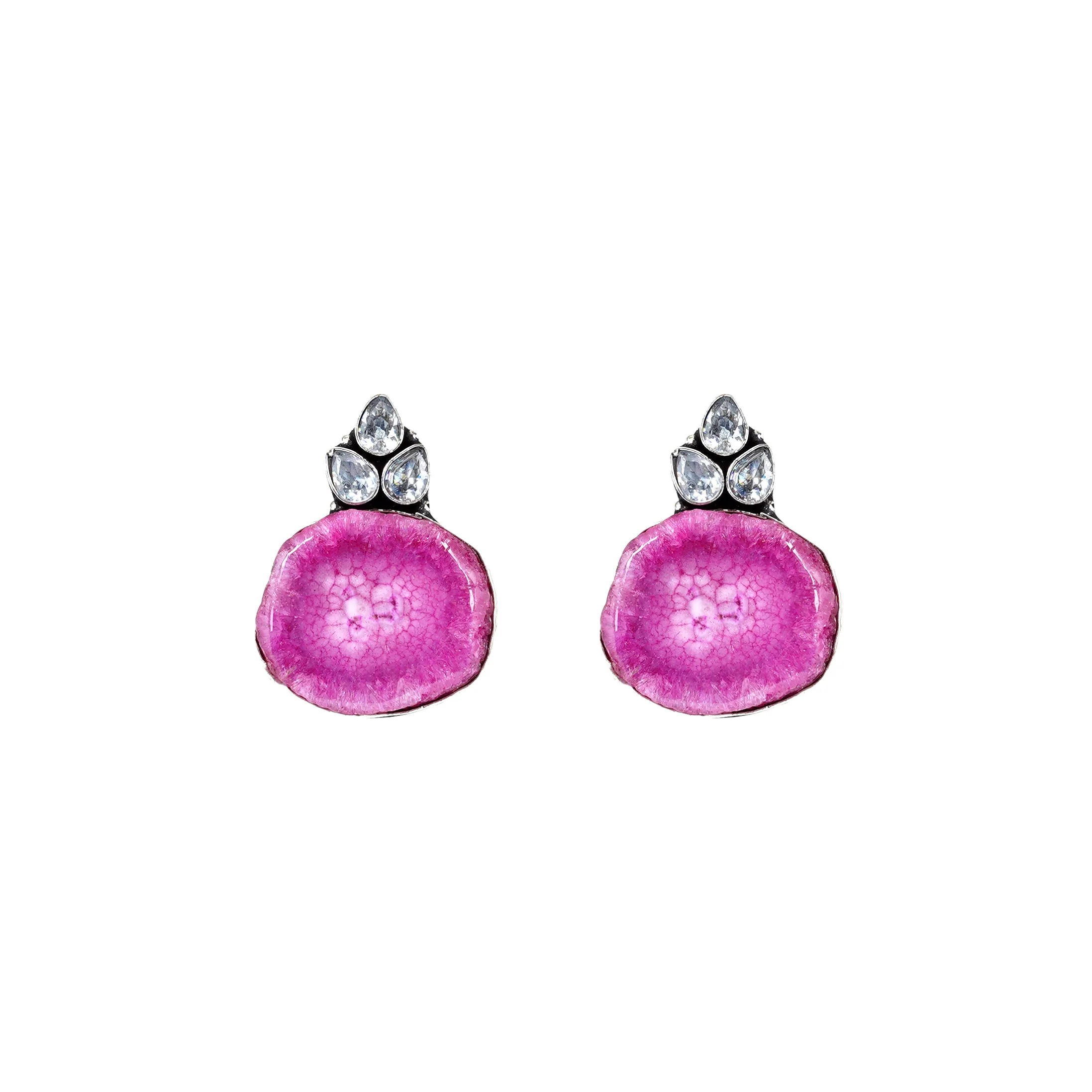 Teejh Harika Magenta Pink Silver Oxidised Earring - Image 5
