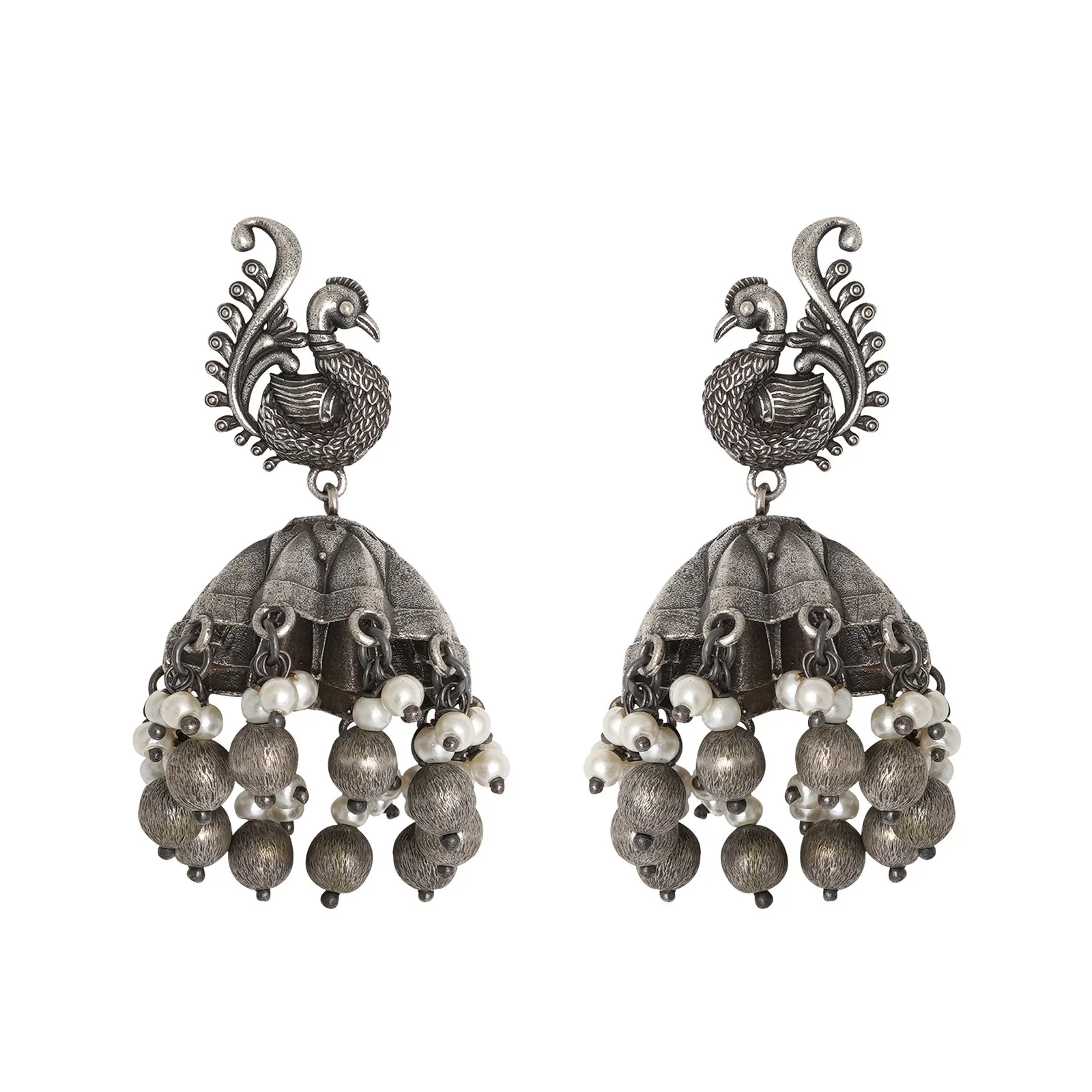 Teejh Hasini Peacock Silver Oxidised Earrings - Image 3