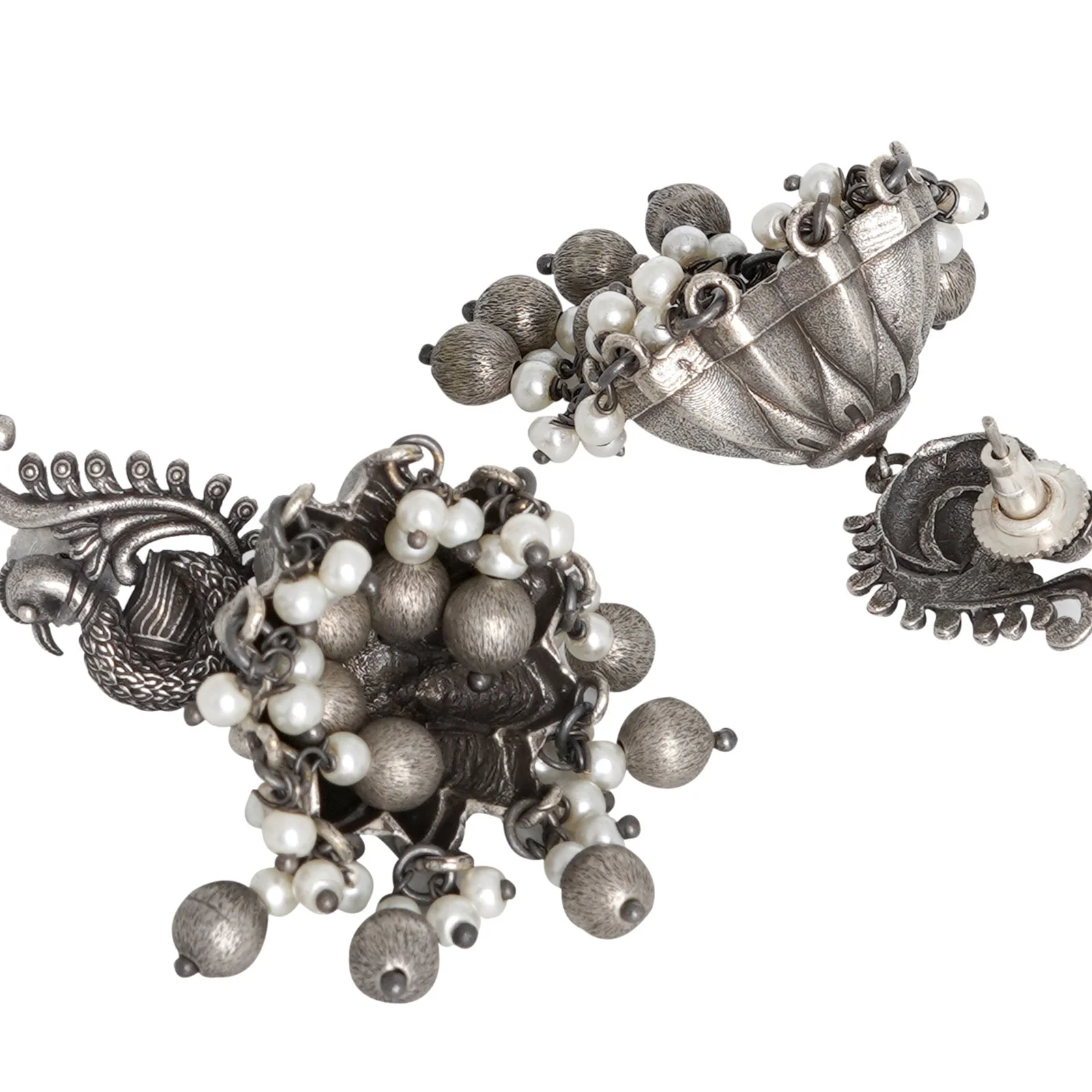 Teejh Hasini Peacock Silver Oxidised Earrings - Image 4