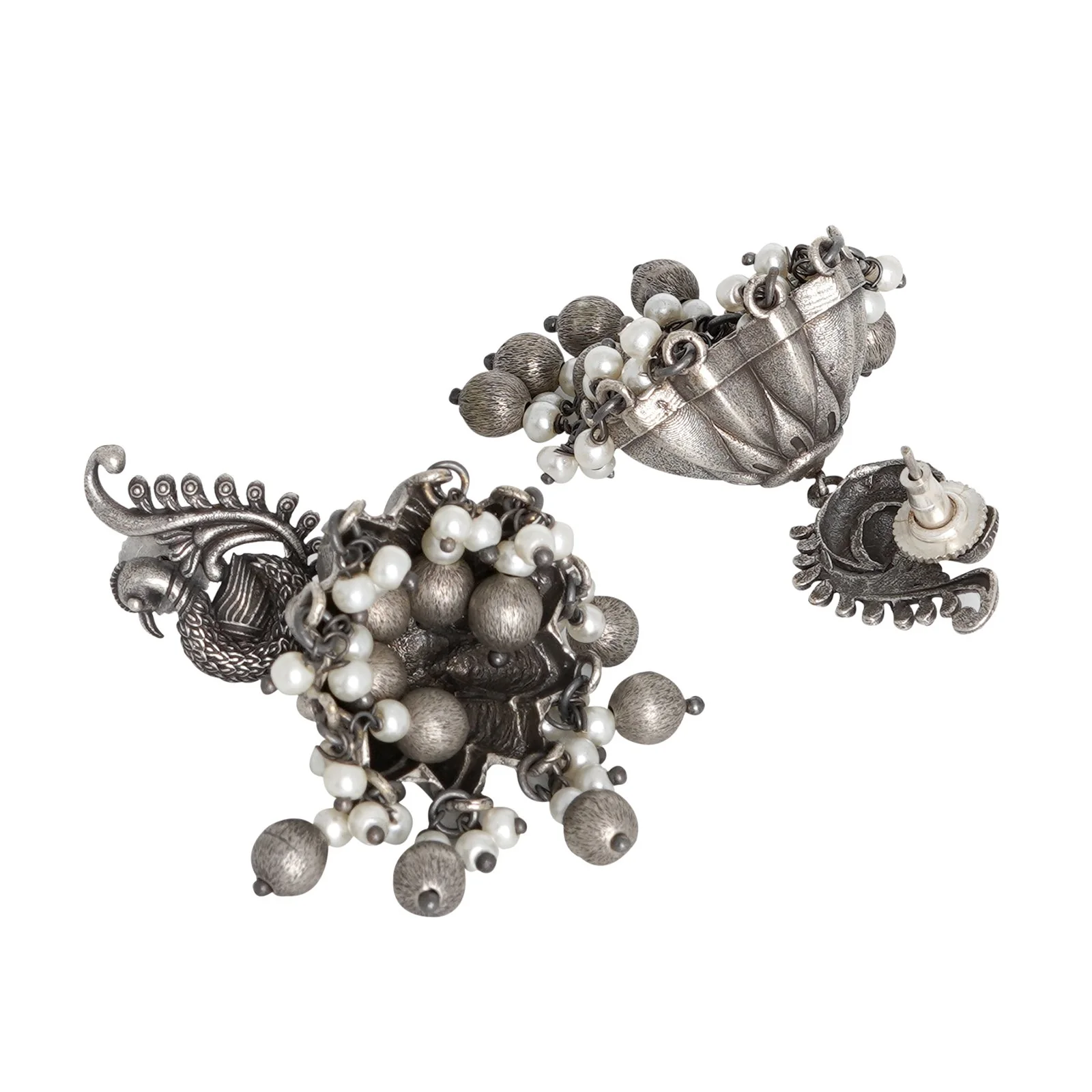 Teejh Hasini Peacock Silver Oxidised Earrings - Image 5