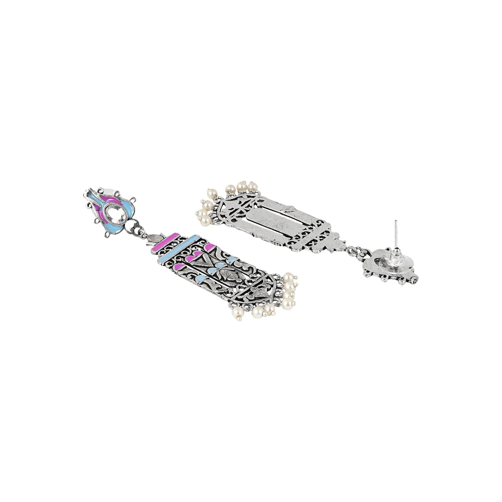 Teejh Heemal Pink and Blue Silver Oxidised Earring - Image 3