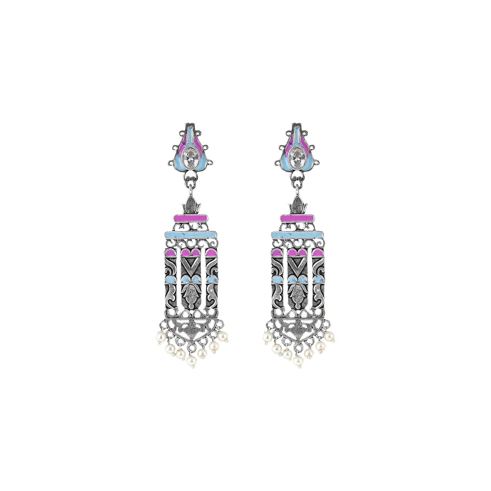 Teejh Heemal Pink and Blue Silver Oxidised Earring - Image 4