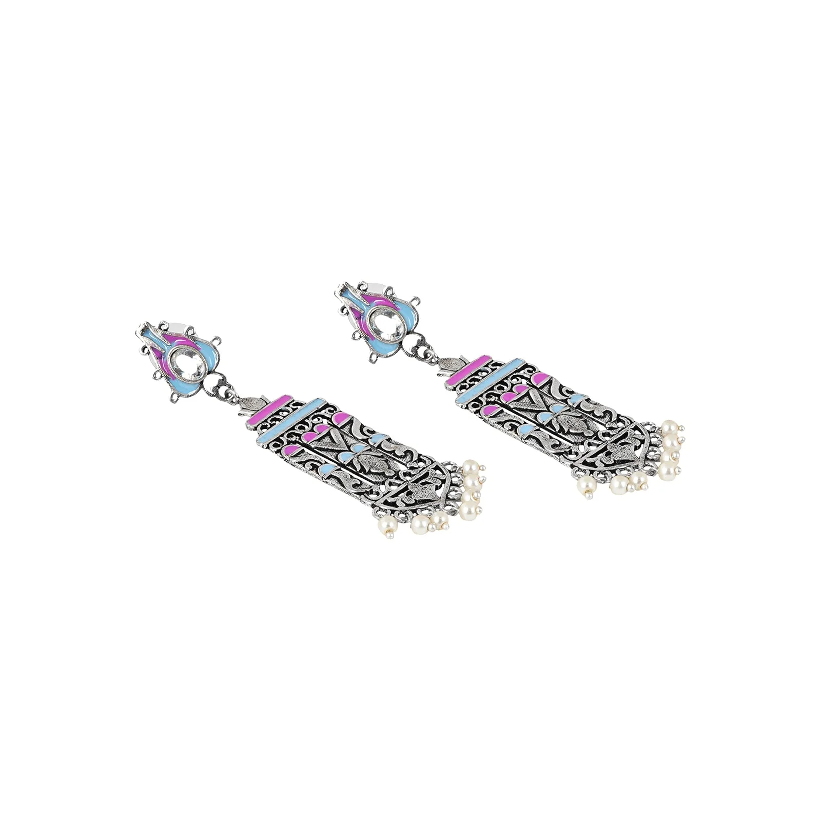 Teejh Heemal Pink and Blue Silver Oxidised Earring - Image 5